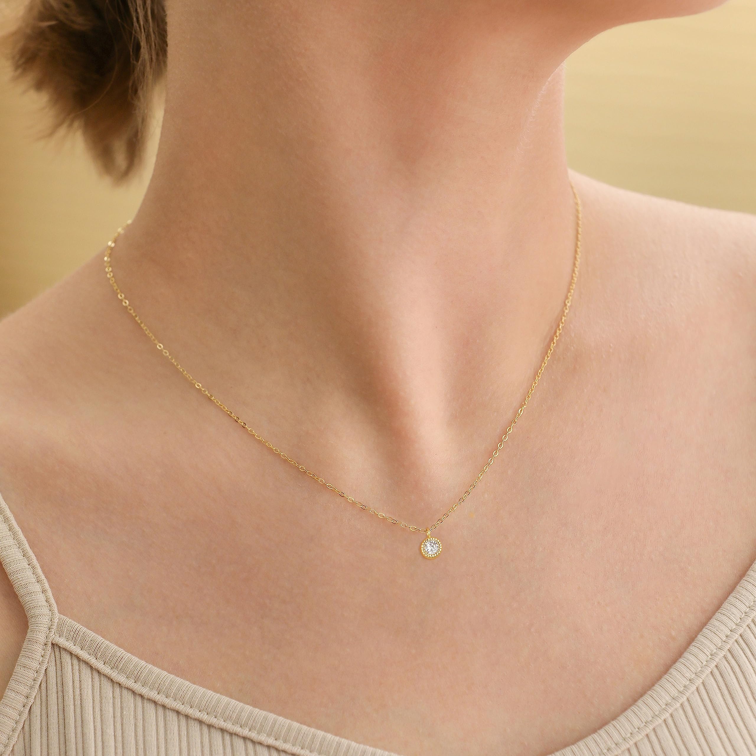 Tewiky 14K Gold Plated Diamond Pendant Necklace for Women - Dainty Layered Cuban Chain Choker, Stackable Paperclip Necklace Jewelry Gift (Perfect for Date Night, Anniversary & Everyday Elegance)