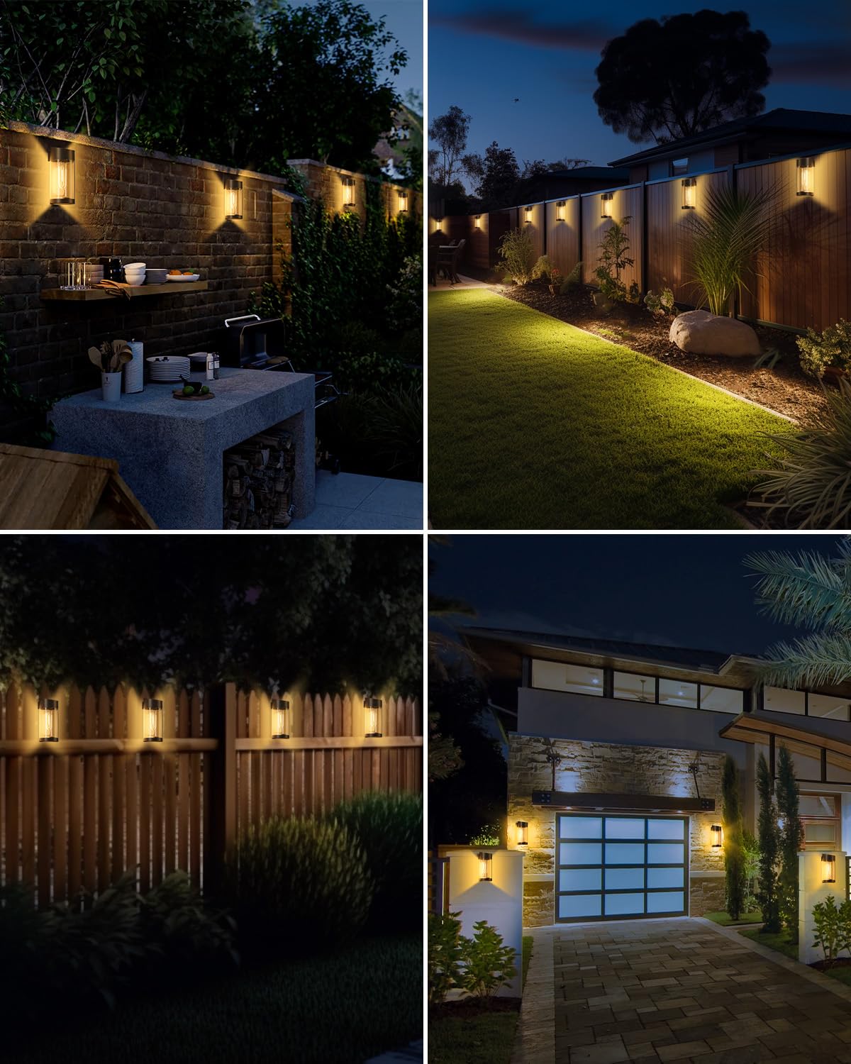 4 Pack Solar Fence Lights Outdoor Waterproof - Solar Powered Deck Lights with Edison Bulbs for Garden, Patio, Backyard - Warm White LED Solar Wall Lights for Step Post, Pathway & Landscape Decoration
