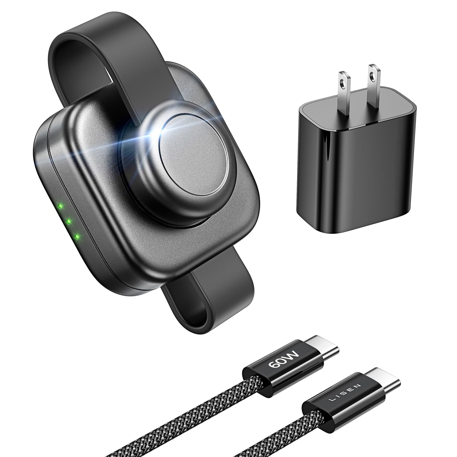 LISEN 3-in-1 Foldable Magnetic Charging Station for iPhone 16/15/14 Pro Max, Apple Watch & AirPods Pro - Portable Travel Charger Stand with MagSafe - Perfect for Home, Office & Travel Accessories (Black)