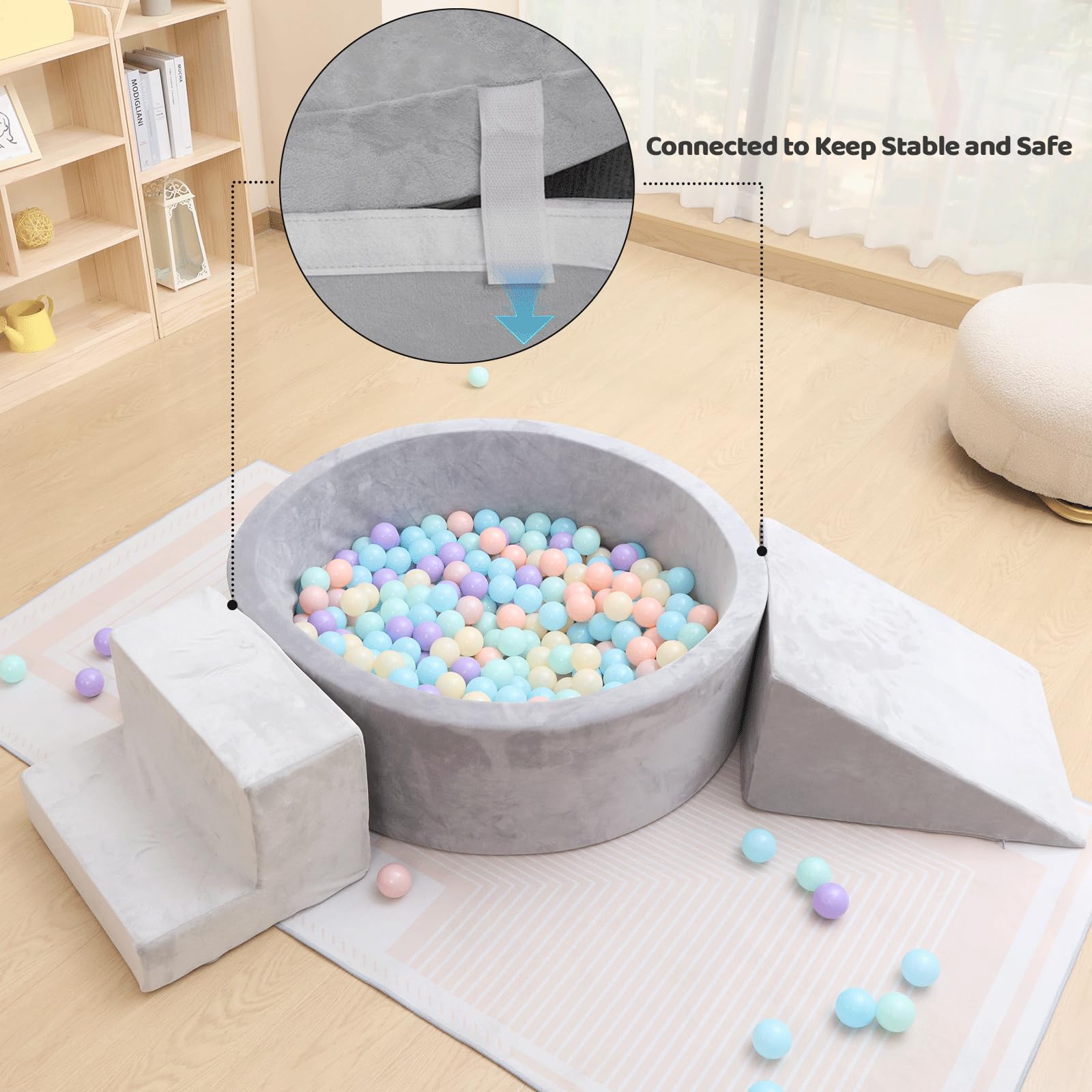 Soft Foam Ball Pit with Play Blocks for Toddlers & Kids - Indoor/Outdoor Climbing Structure with Ball Pool, Stairs & Slope - Perfect for Playrooms, Daycares & Backyard Fun