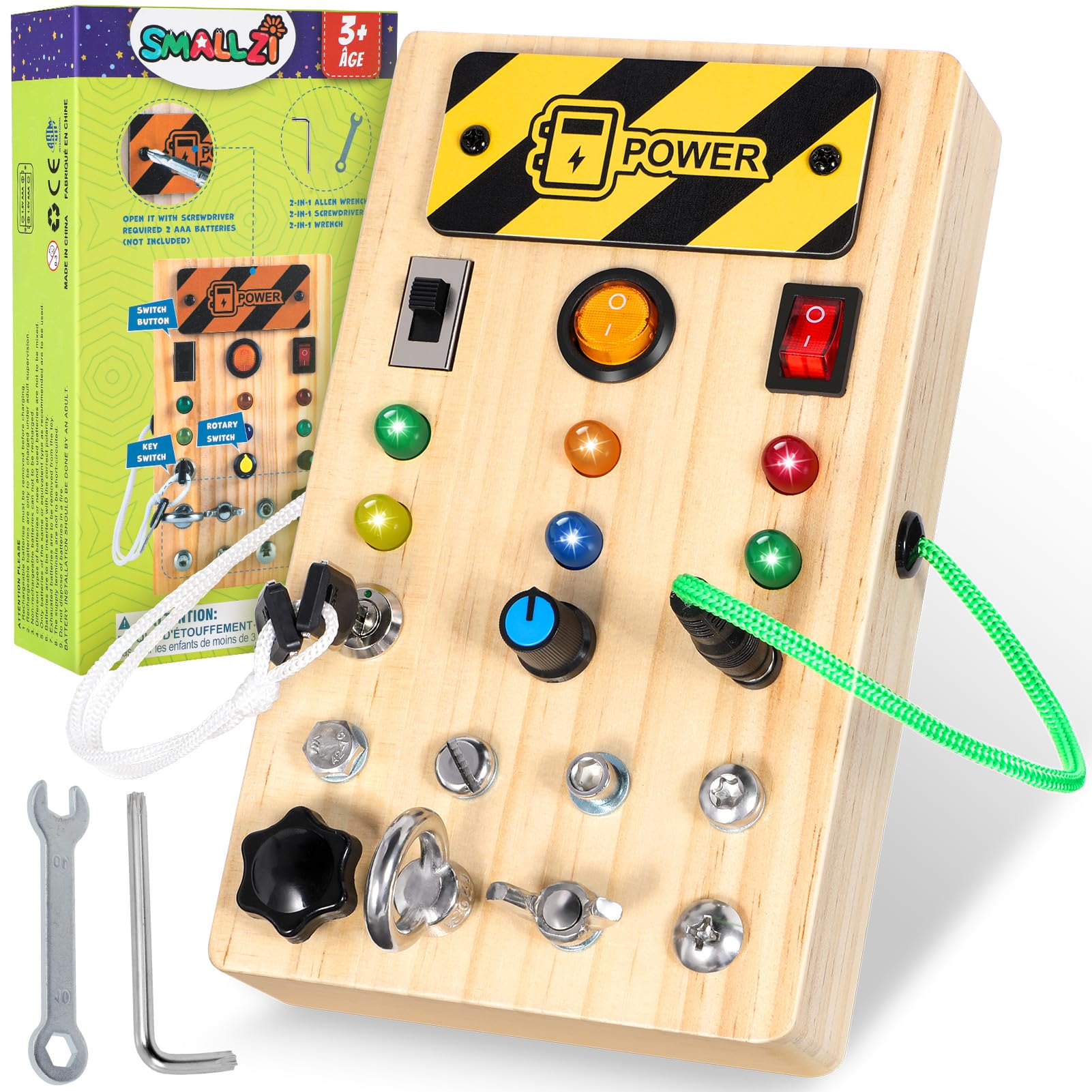 Montessori Busy Board for Toddlers 1-3 Years - Wooden Sensory Activity Toy with LED Lights - Educational Learning Toy for 3 4 Year Old Boys & Girls - Perfect Christmas Birthday Gift for Kids - Great for Travel, Home Play & Early Childhood Development