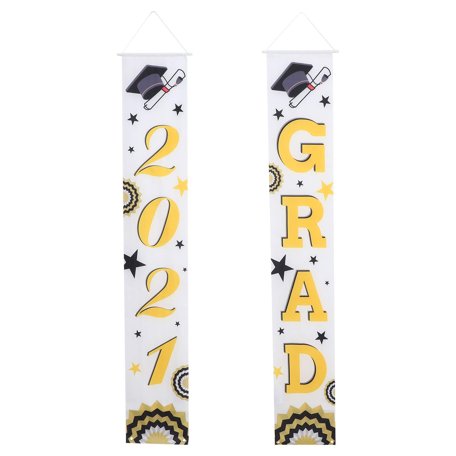 2021 Graduation Door Banner & Flag - 1 Pair Polyester Hanging Decorations for Graduation Party, Front Door Sign, Congrats League Celebration - Perfect for School, College, University Graduation Ceremonies & Home Decor