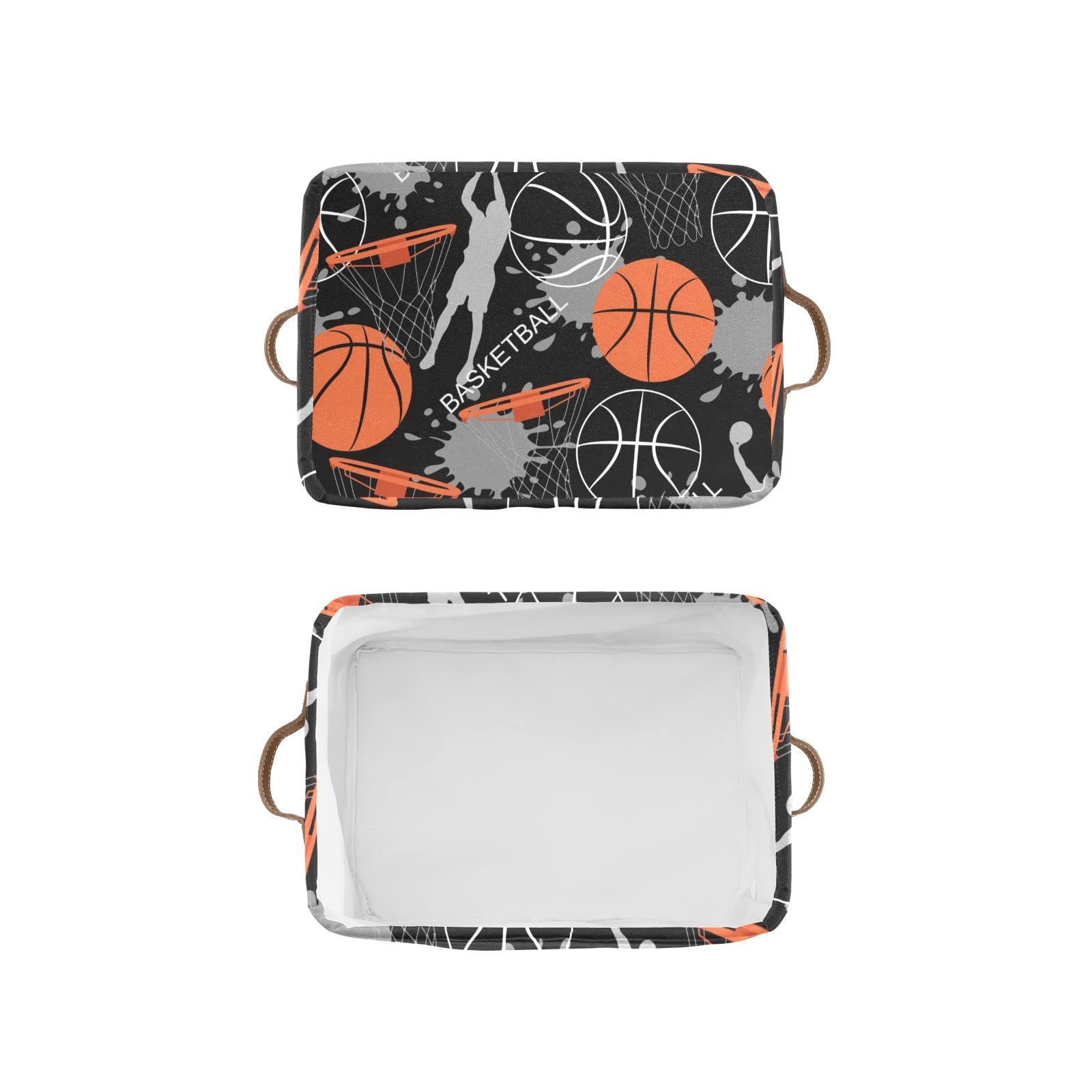 Personalized Large Storage Baskets with Handle - 2 Pack Black Basketball Design Organizing Bins for Shelves, Closet, Bathroom & Nursery - Perfect for Home Organization & Decorative Storage