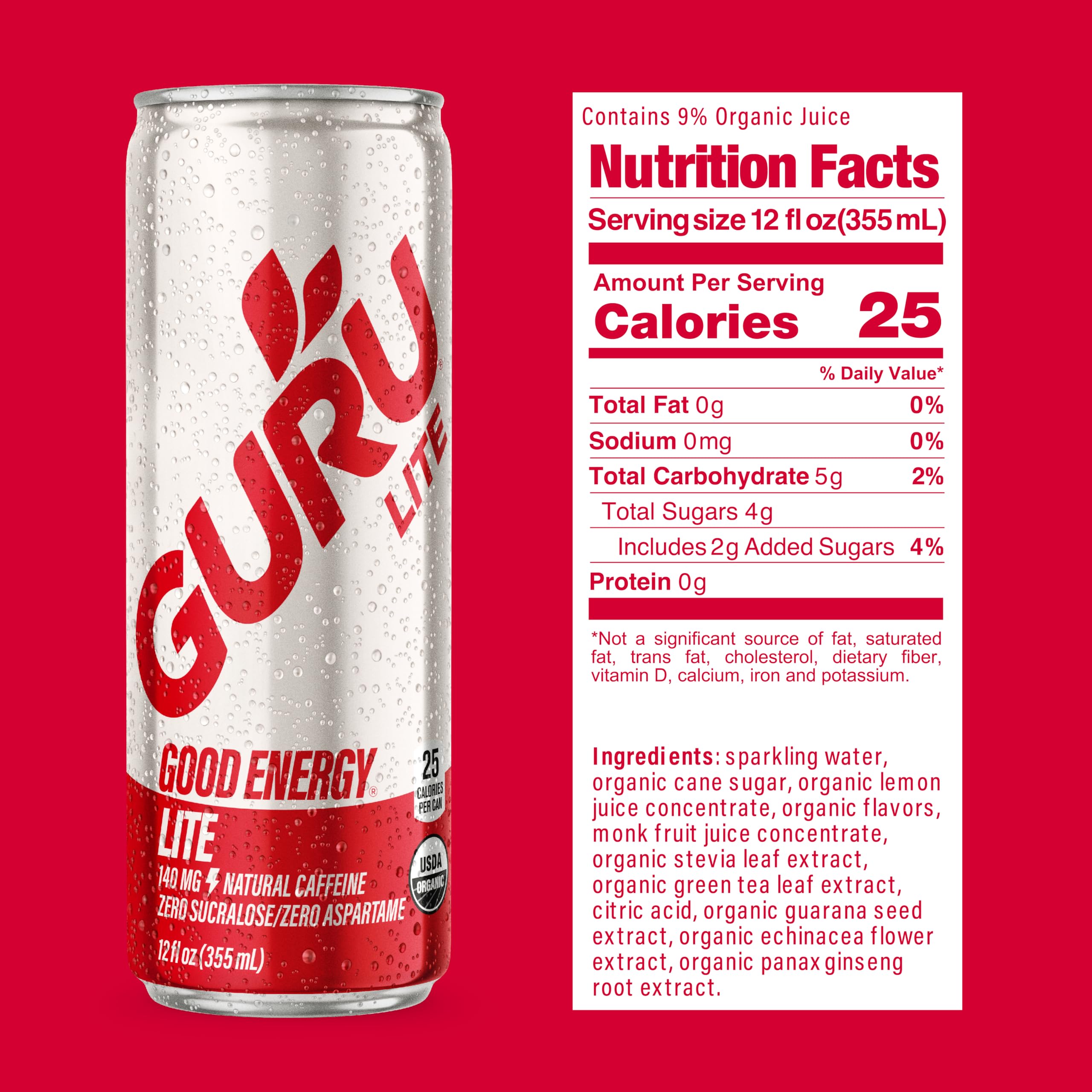 GURU Organic Energy Drinks Variety Pack - 12 Pack of 12oz Clean Energy Drinks with Plant-Based Caffeine from Green Tea | Gluten Free, Vegan, 140mg Caffeine | Boost Focus for Workouts, Study & Outdoor Activities