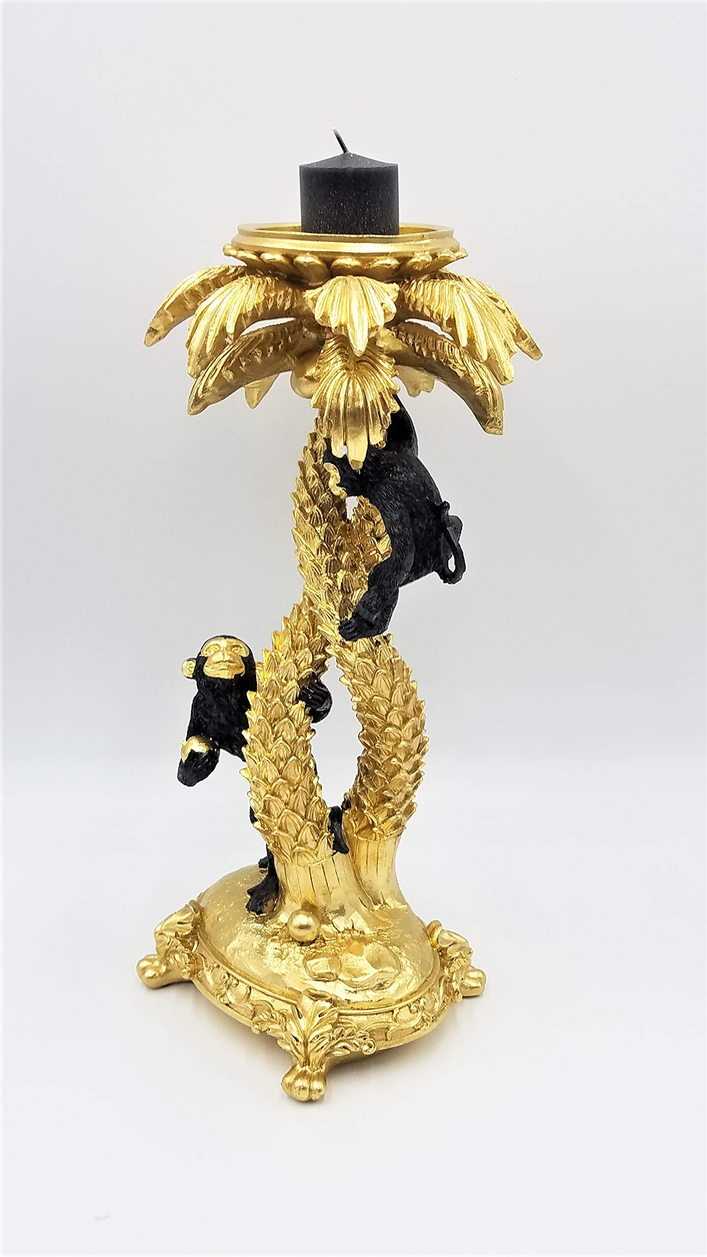 Handcrafted Resin Coconut Tree Candle Holder with Playful Monkeys - Tropical Home Decor for Living Room, Bathroom, or Outdoor Patio