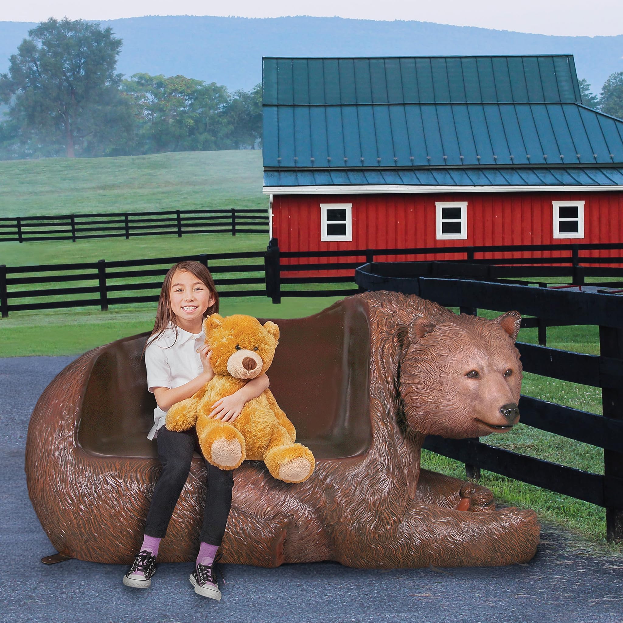 Design Toscano Brawny Grizzly Bear Outdoor Garden Bench - 79 Inch Resin Sculptural Seat with Brown Finish - Perfect for Patio, Lawn, and Backyard Decor