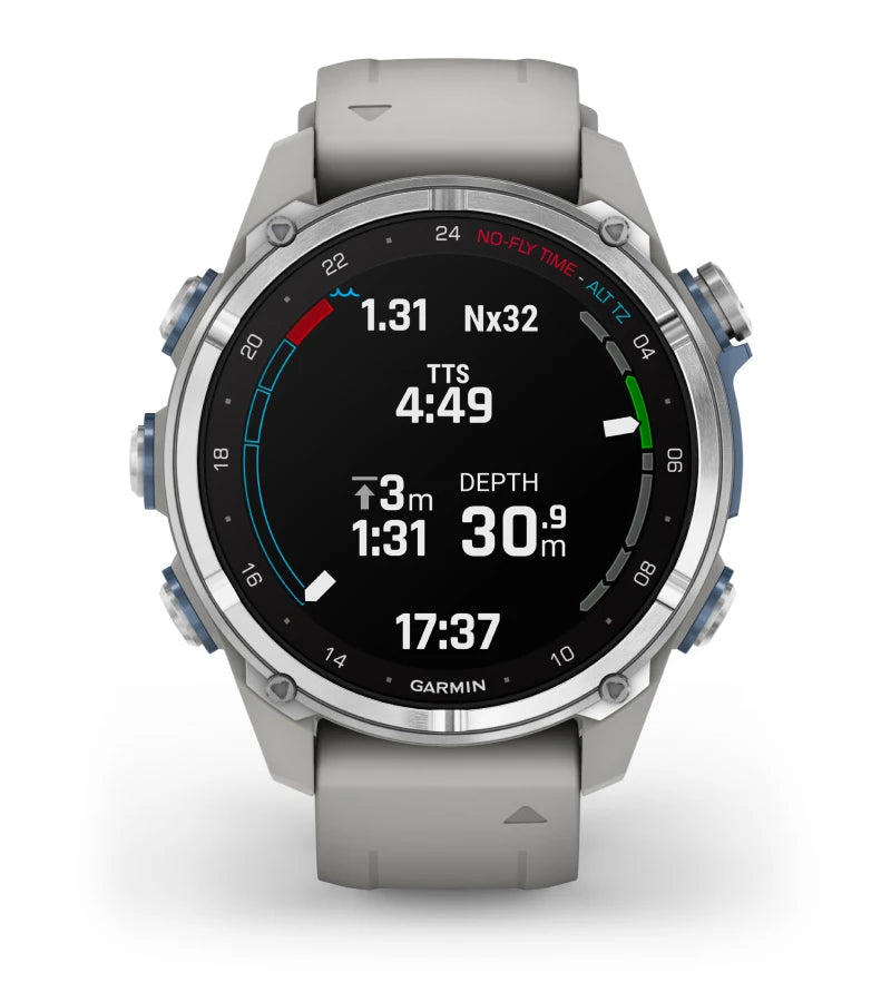 Garmin Descent Mk3 43mm Dive Watch with Stainless Steel Case & Fog Gray Silicone Band - Includes Optional T2 Transceiver for Scuba Diving & Freediving Adventures
