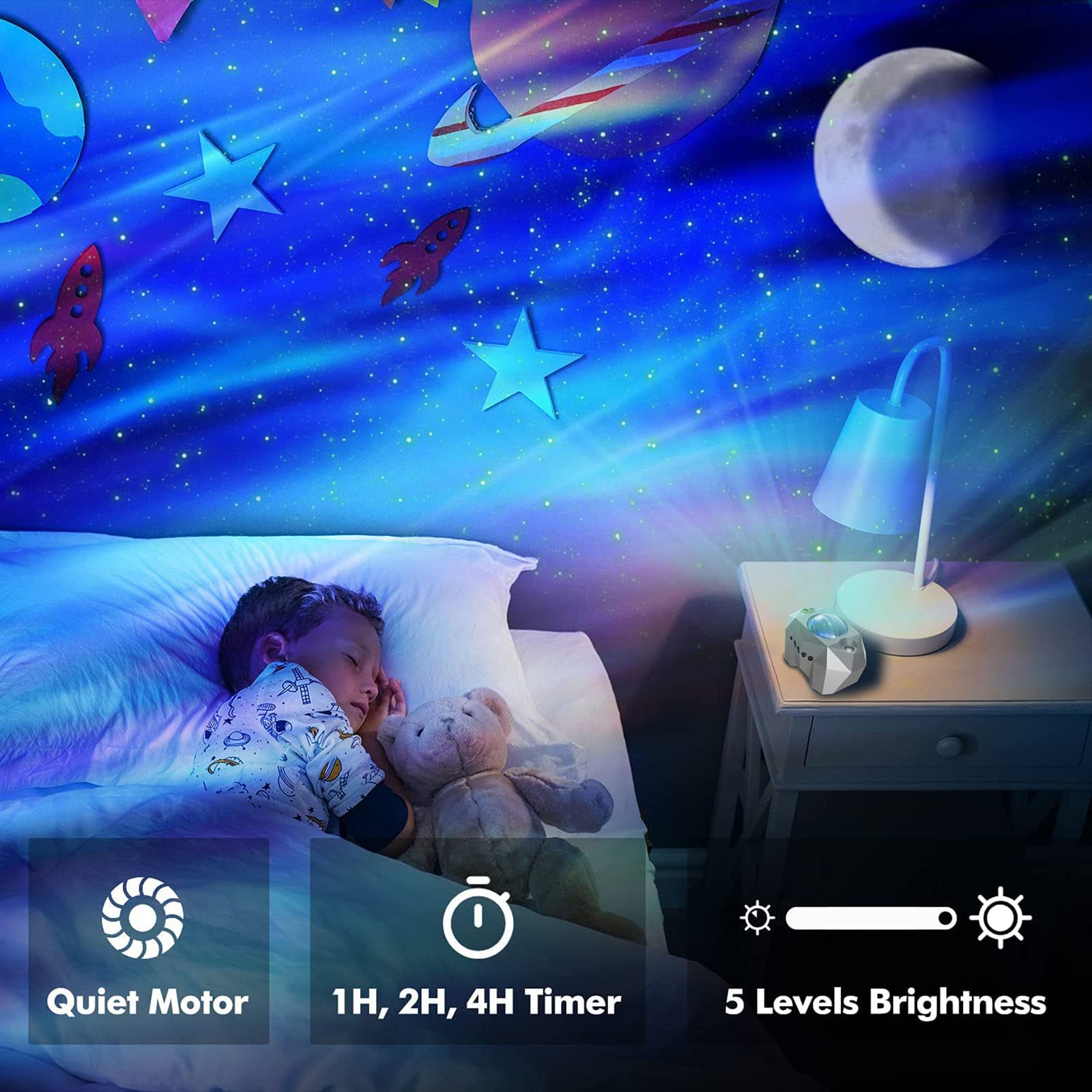 DENZED Ambient Light Aurora Galaxy Projector with Moon & Stars - Bluetooth Speaker Night Light for Bedroom, Gaming Room, Home Theater | Create Relaxing Atmosphere for Sleep, Meditation & Romantic Nights