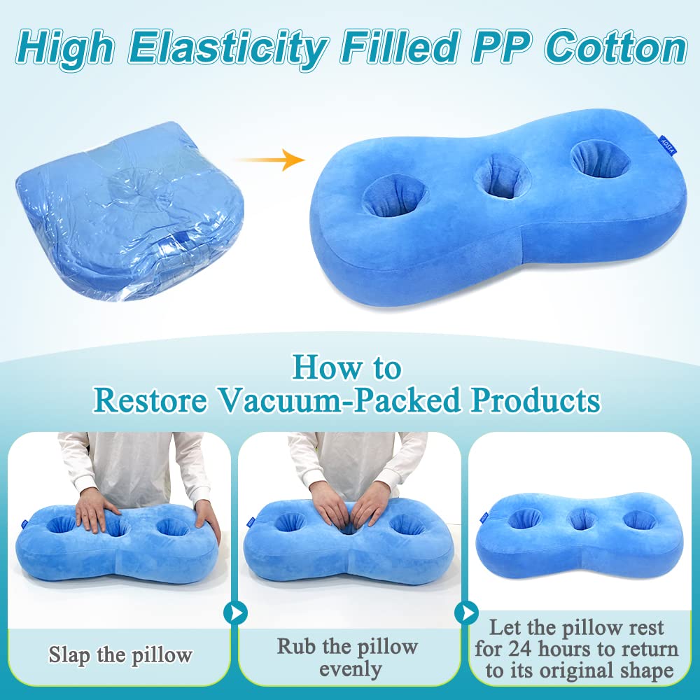 AOSSA Ear Piercing Pillow for Side Sleepers - Donut Pillow with Ear Holes for Pressure Relief, Ear Pain & Headphone Comfort - Blue Sleeping Pillow for Ear Protection & Head Support (Perfect for Travel, Post-Piercing Care & Side Sleepers)