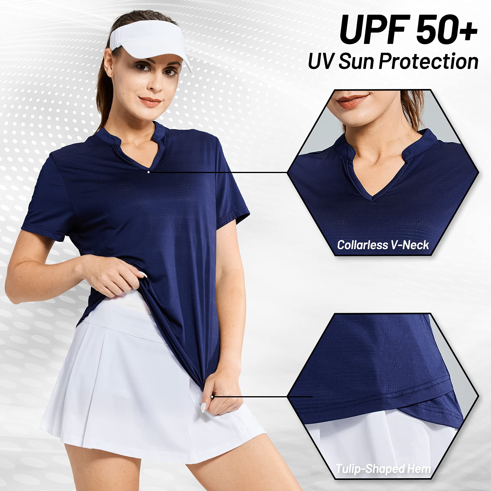 MIER Women's Breathable UPF 50+ Golf Polo Shirt - Collarless V-Neck Athletic Top for Tennis, Running & Outdoor Sports | Lightweight Quick-Dry Performance Shirt for Summer Workouts