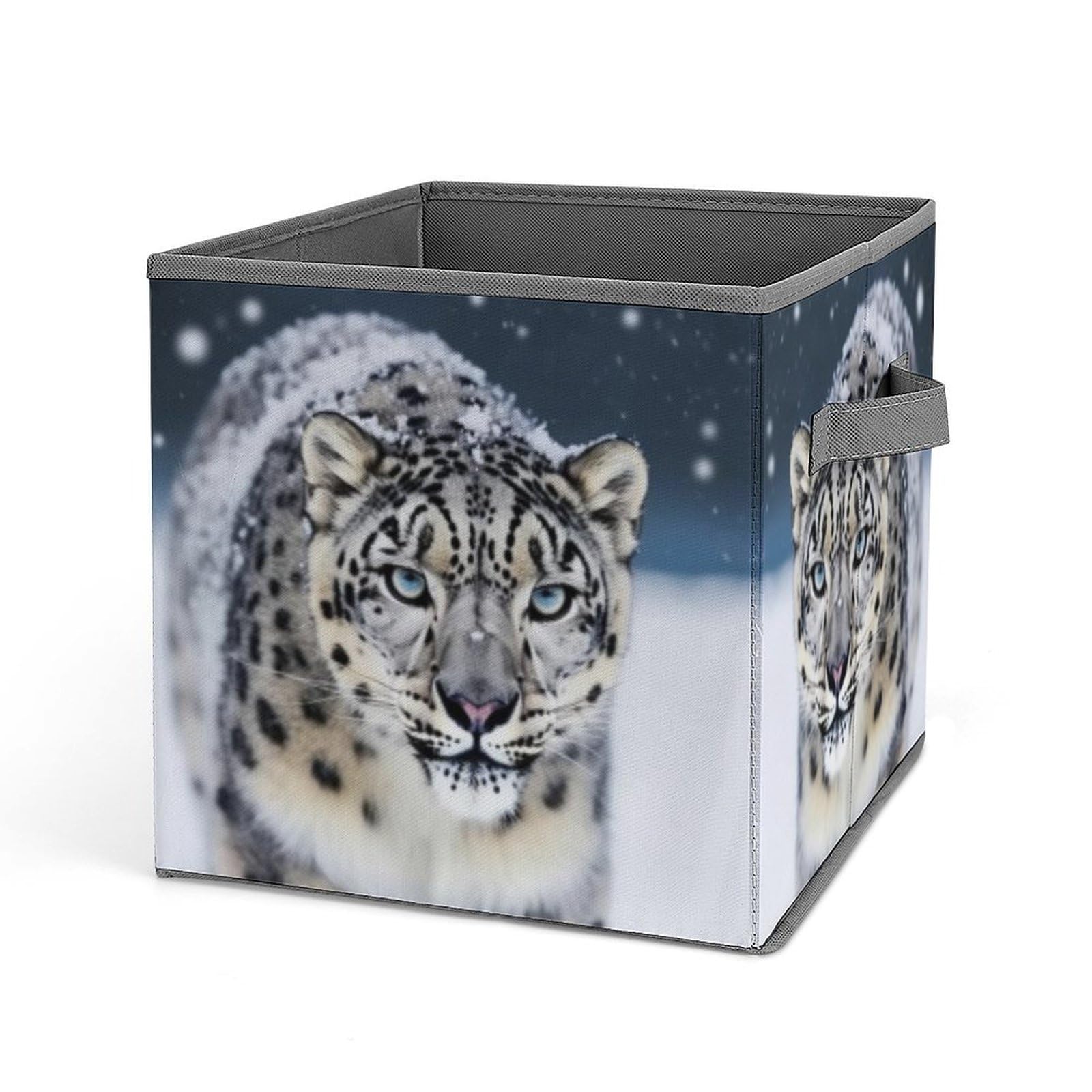 Foldable Blue Eyed Snow Leopard Storage Cubes with Handles - Closet Organizer Bins for Clothes, Cabinet & Shelf Organization | Perfect for Bedroom, Nursery & Dorm Storage Solutions