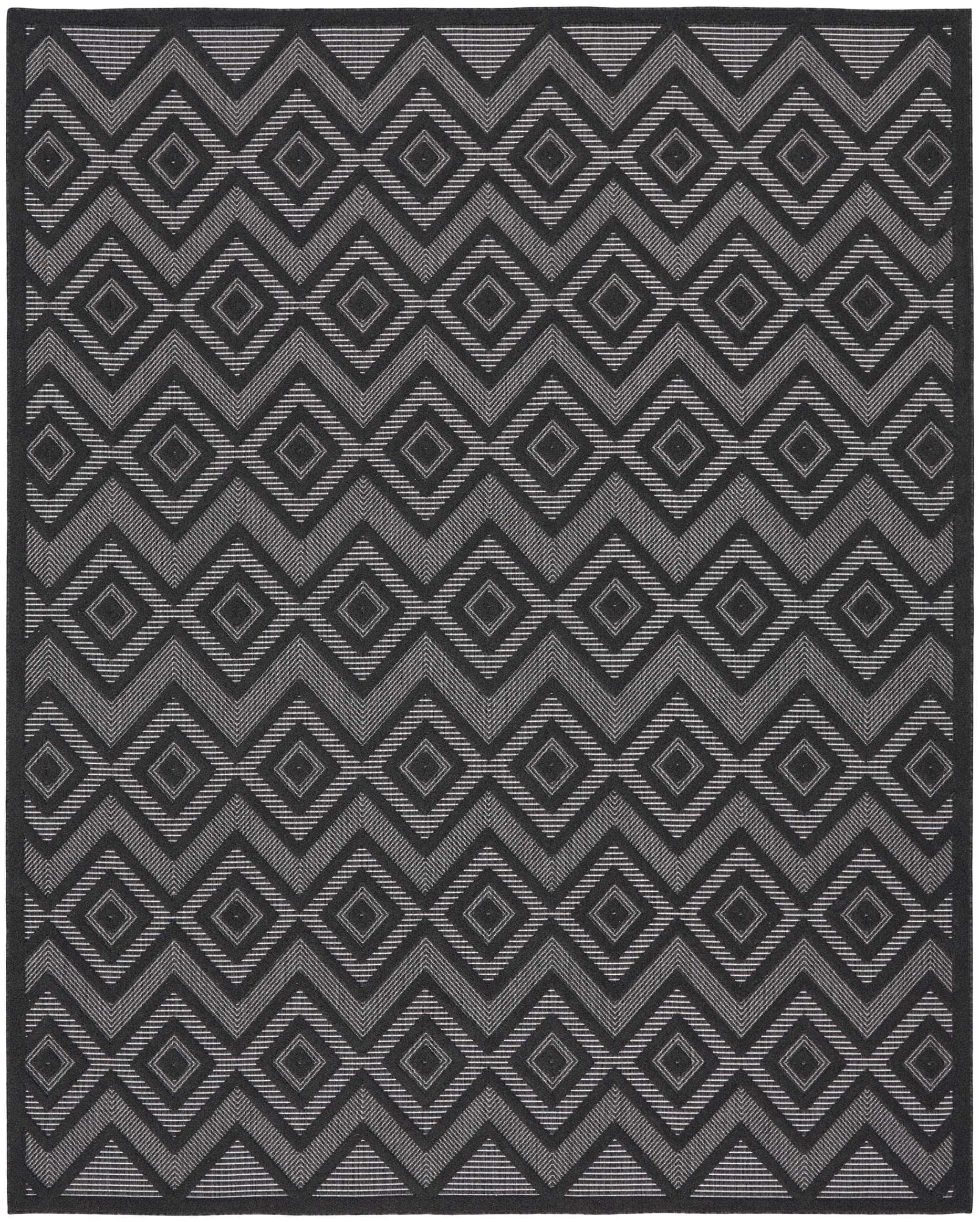 Nourison 7' x 10' Indoor/Outdoor Area Rug - Charcoal/Black, Non-Shedding & Easy to Clean - Perfect for Living Room, Bedroom, Dining Room, Deck, Patio & High Traffic Areas (7x10) - Durable & Stylish Home Decor for Year-Round Use