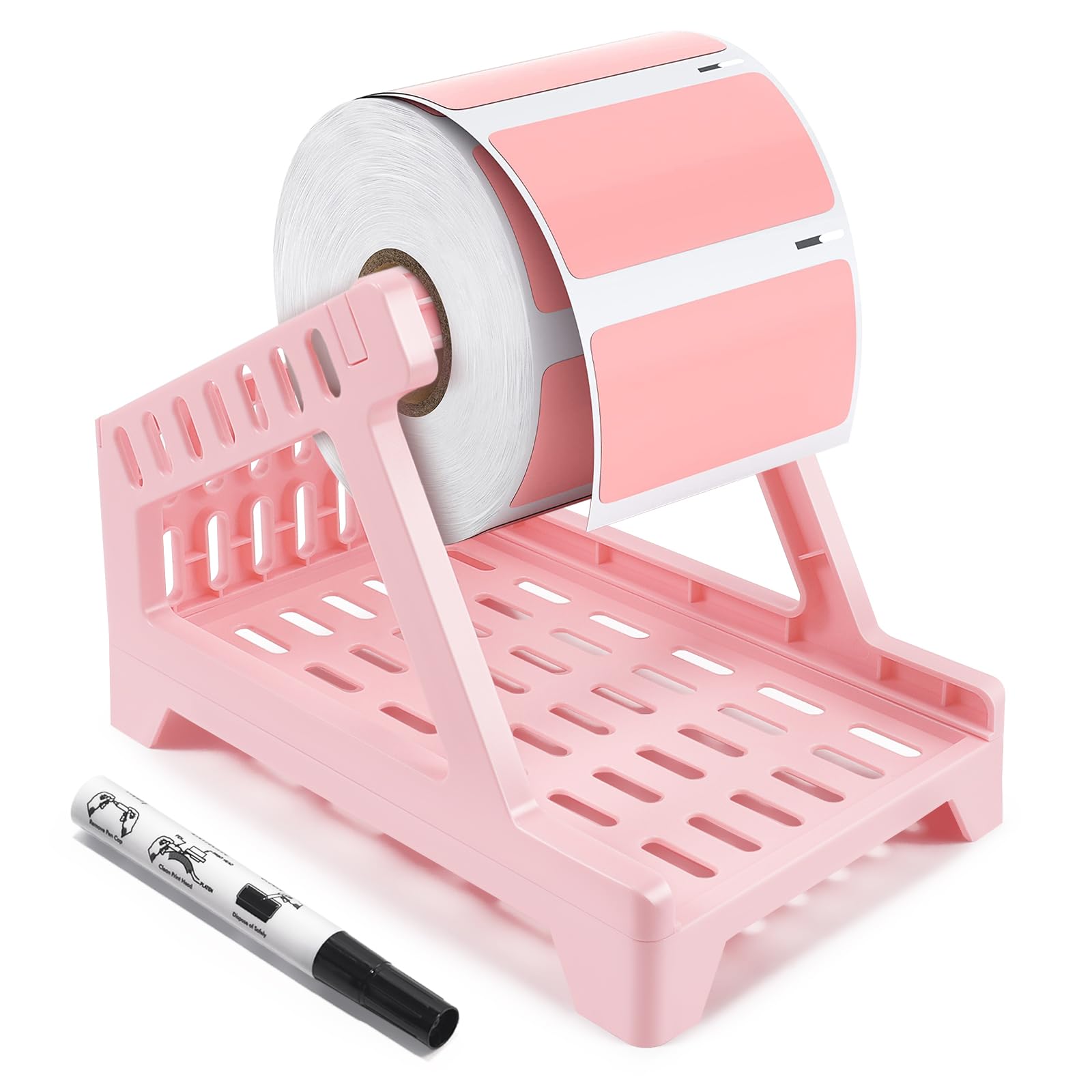 Thermal Label Holder for Shipping Labels - Desktop Stand for Rolls & Fanfold Labels - Durable Printer Accessory for Home & Office Use (Pink, Small) - Perfect for E-commerce, Warehouse & Small Business Shipping