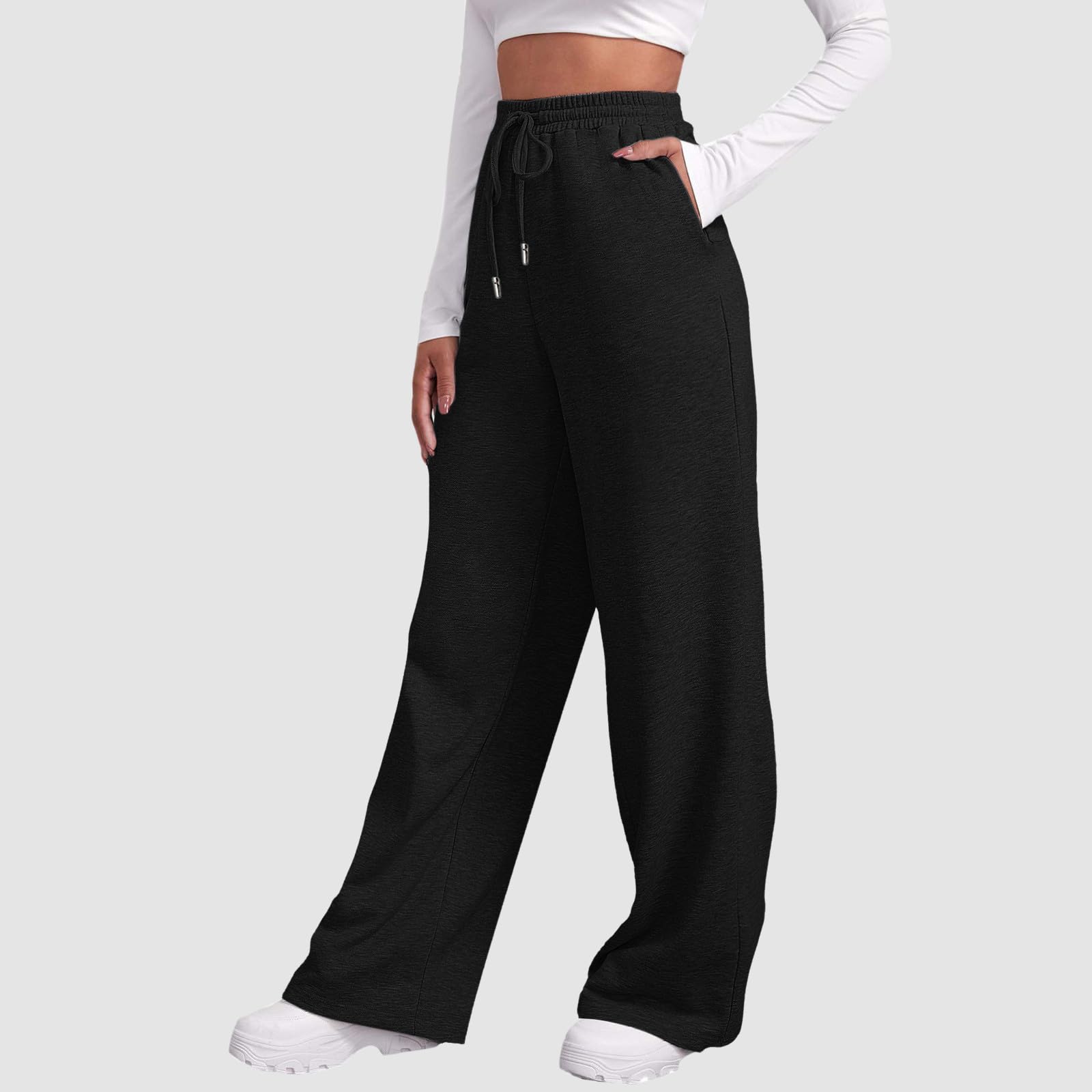 SNKSDGM Women's High Waisted Joggers with Pockets - Lightweight Training Pants, Loose Straight Leg Sweatpants for Yoga, Running & Casual Wear