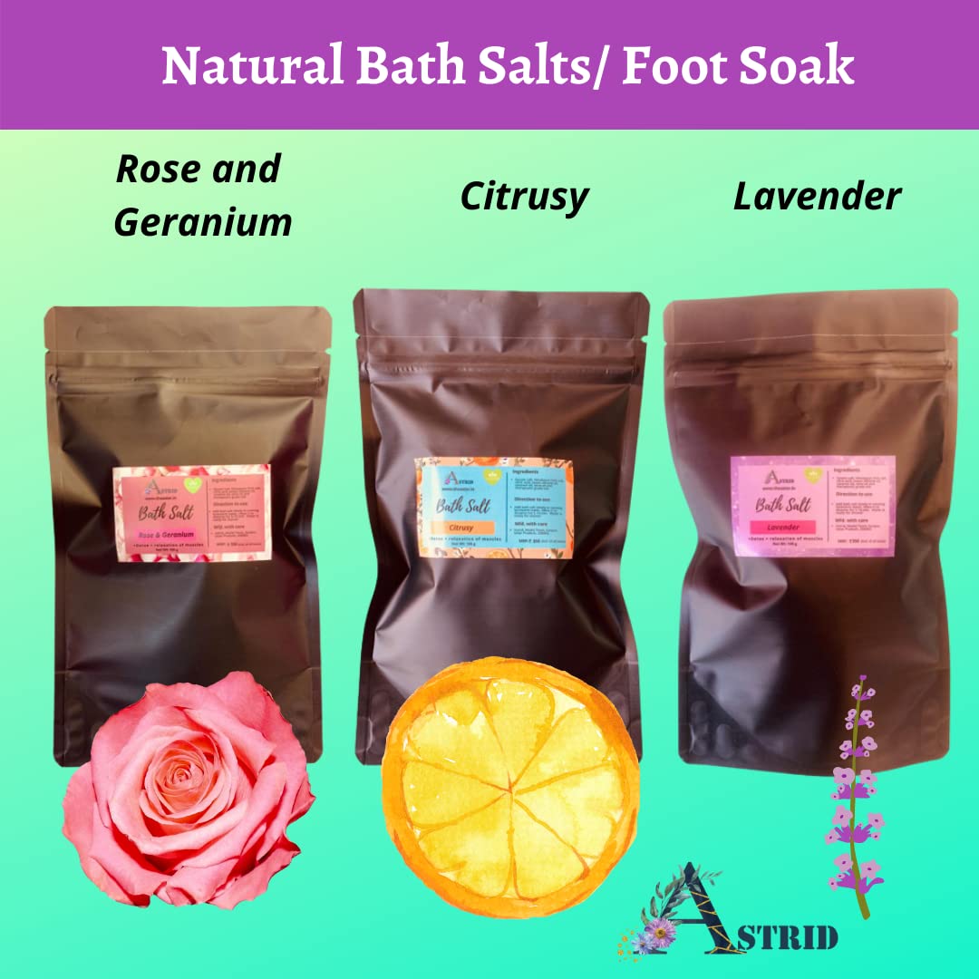 Astrid Rose & Geranium Bath Salt – 100g Natural Relaxation Bath Soak for Stress Relief, Foot Spa, Aromatherapy | Paraben & Sulfate-Free | Perfect for Self-Care, Gift Sets & Luxury Bath Time