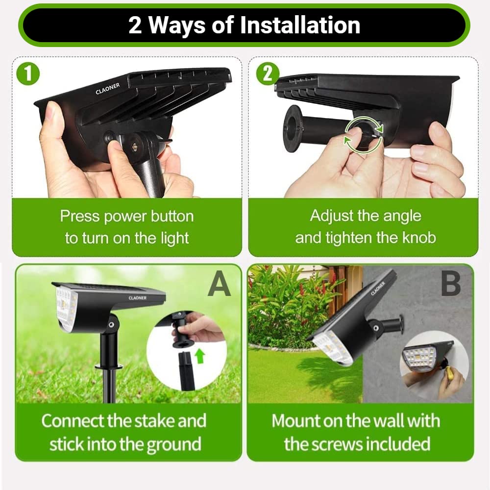 Solar Spot Lights Outdoor - 32 LED Waterproof IP65 Landscape Lighting with 3 Modes, 2-in-1 Flood & Spotlight for Yard, Garden, Backyard, Trees, Pathway (2 Pack) - Perfect for Patio Decor, Driveway Illumination & Holiday Lighting