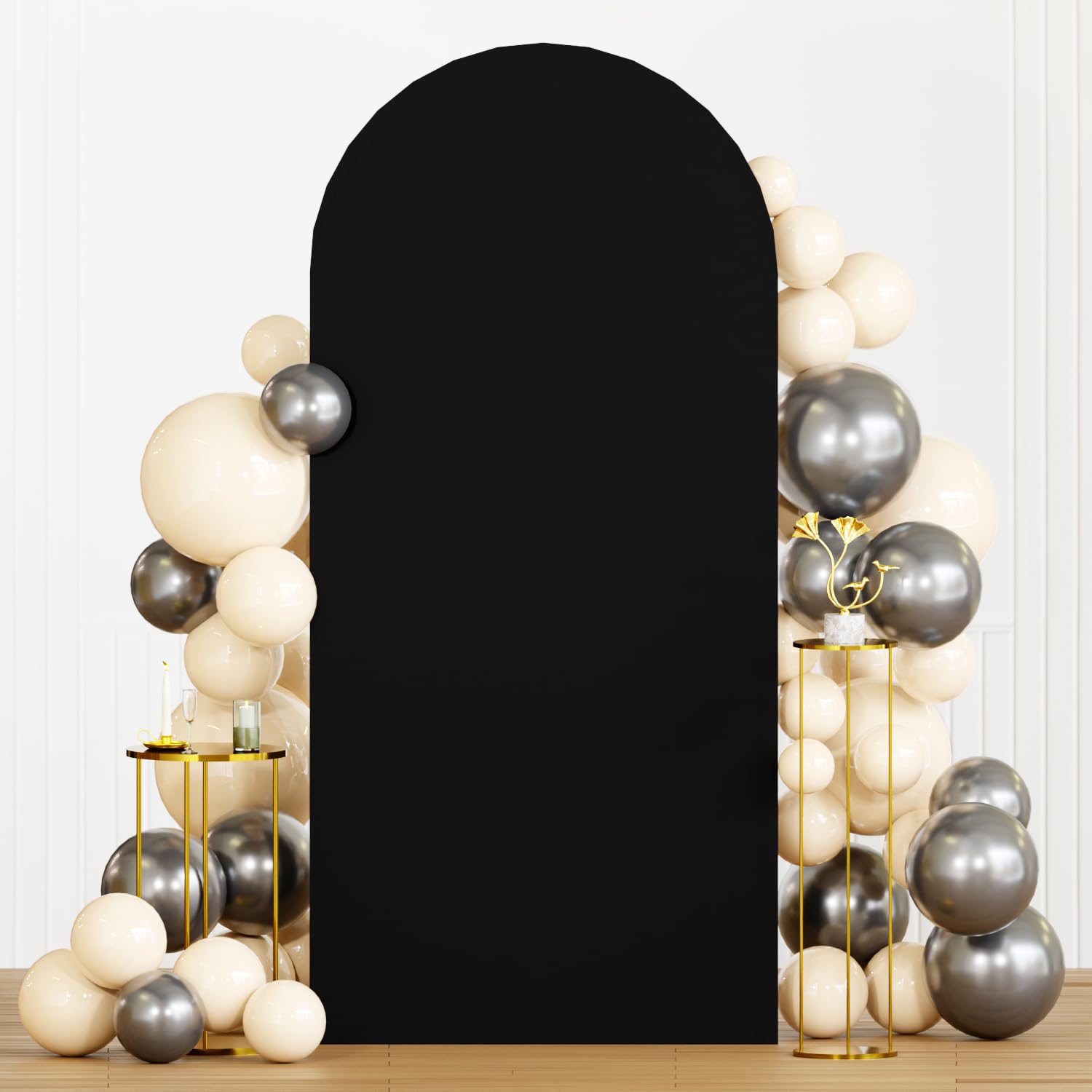 MODFUNS Black Wedding Arch Cover 2.1x5ft - Round Top Fabric Backdrop for Banquet Reception, Chiara Style - Perfect for Outdoor Ceremonies, Garden Weddings & Photo Shoots