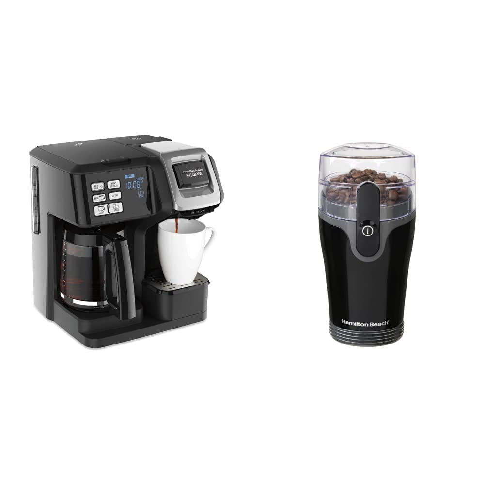 Hamilton Beach 49976 FlexBrew Trio 2-Way Single Serve Coffee Maker & Fresh Grind Electric Coffee Grinder - Black | Stainless Steel Blades for Beans & Spices | Brews Up to 12 Cups | Perfect for Home, Office & Small Kitchens