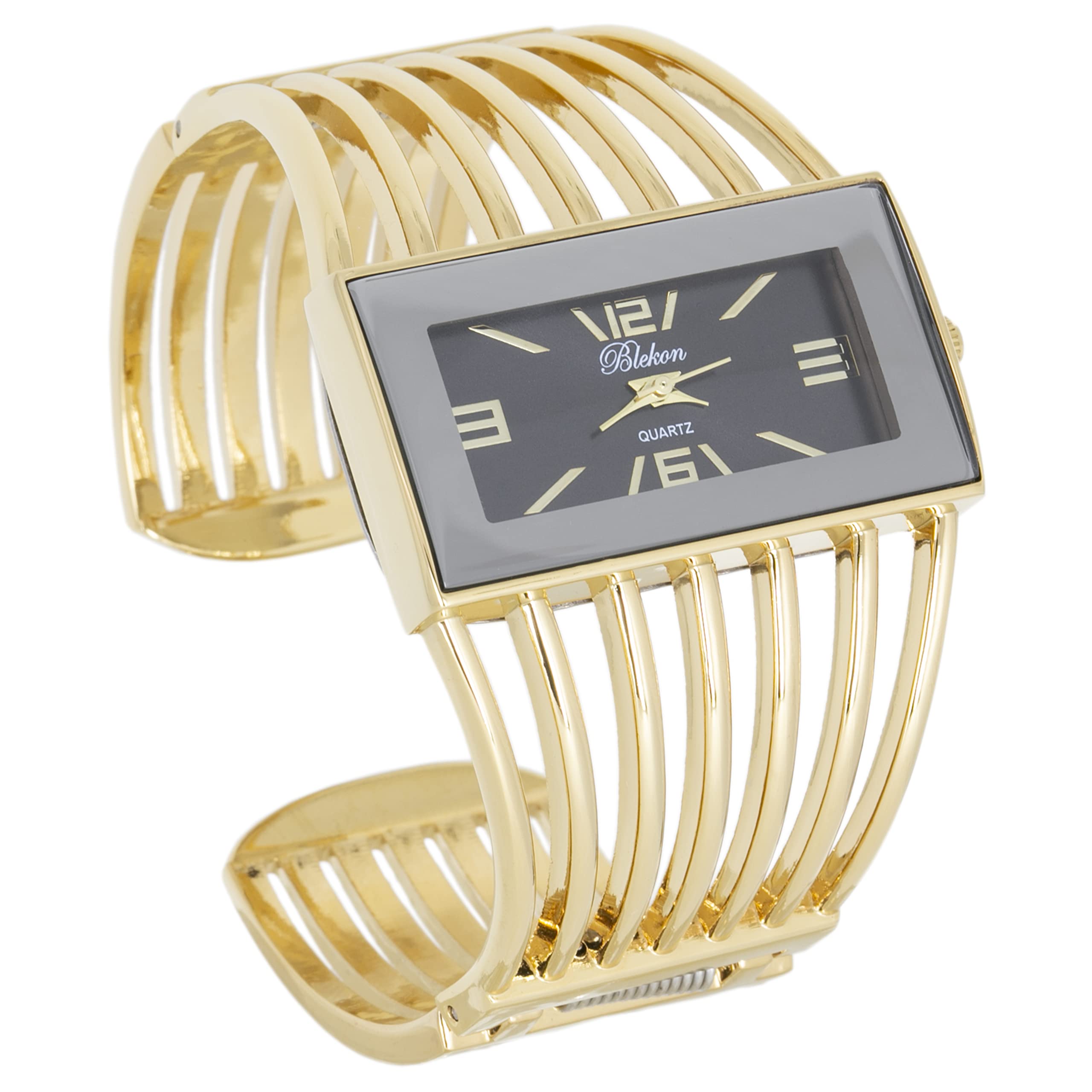 Blekon Collections Women's Fashion Watch - Stylish Rectangular Analog Quartz Wristwatch with Semi Cuff Bangle Design | Perfect for Office, Party, and Everyday Wear