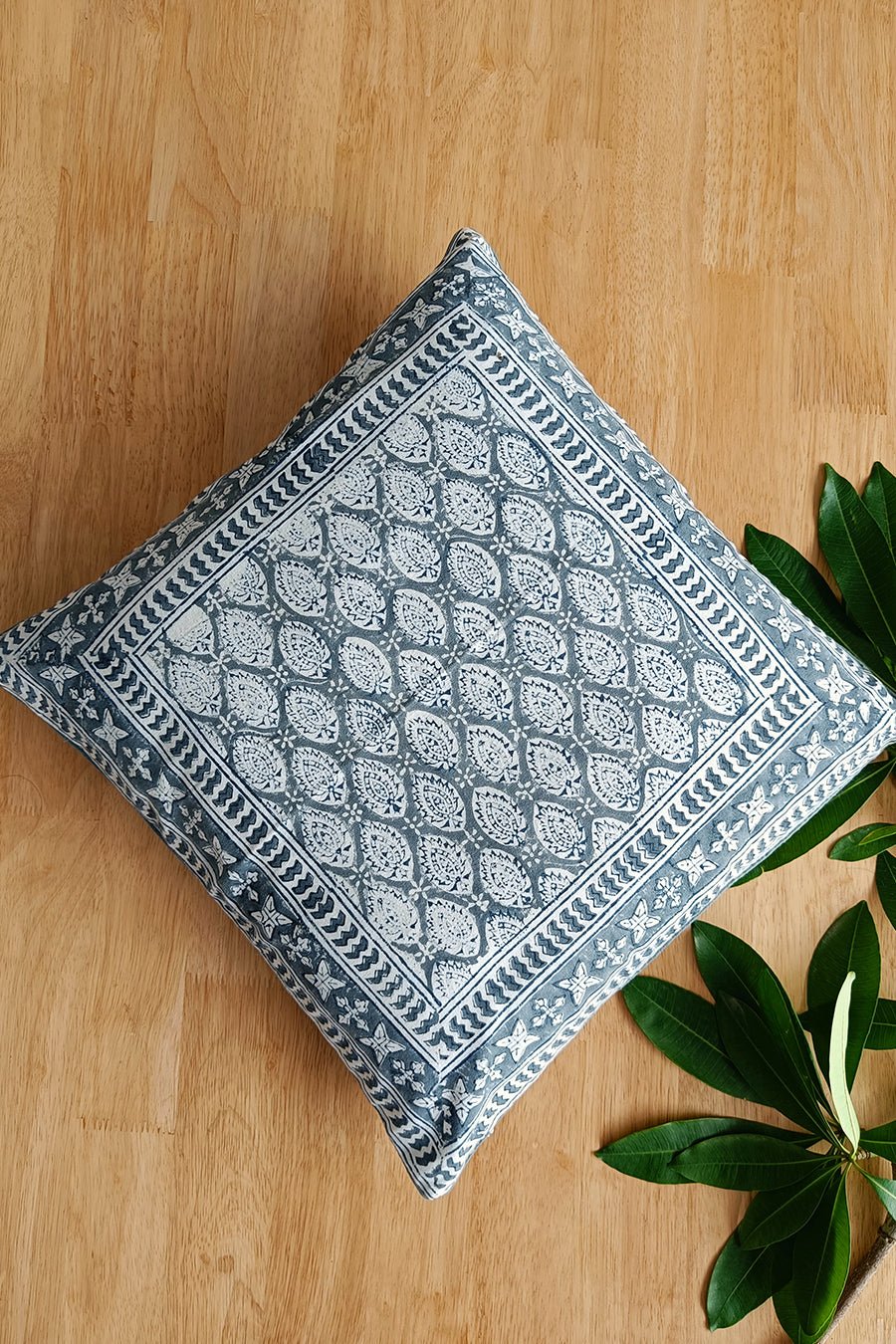 Hand Printed Cotton Cushion Set of 2 - 'Essence of Grey' Boho Home Decor for Sofa & Bedroom