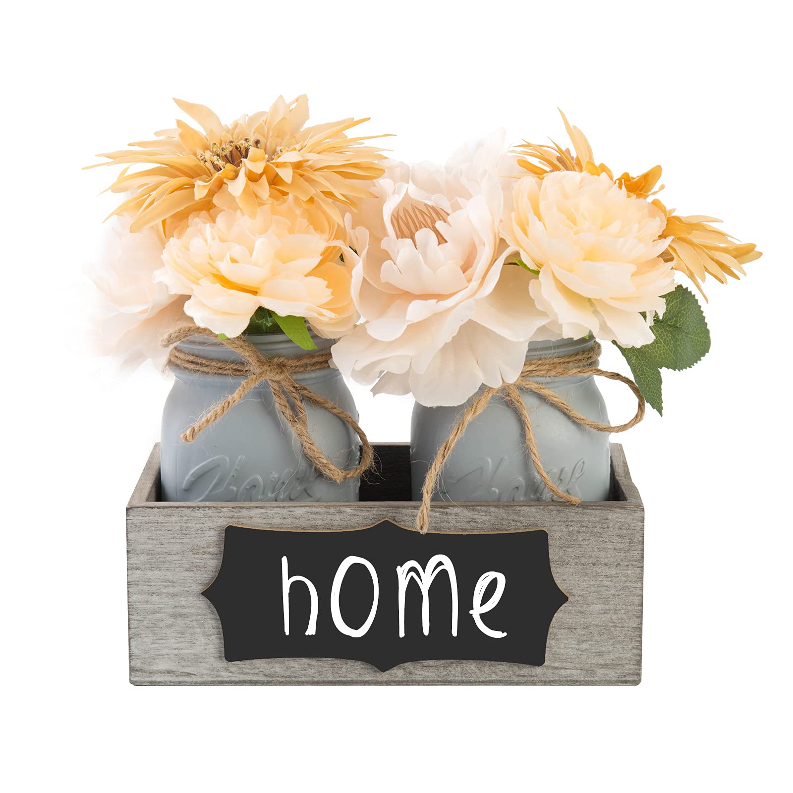 DIY Message Board Mason Jar Table Centerpiece - Rustic Farmhouse Decor for Home, Kitchen, Living Room & Dining Table - 2 Gray Jars - Perfect for Weddings, Parties & Seasonal Home Decor