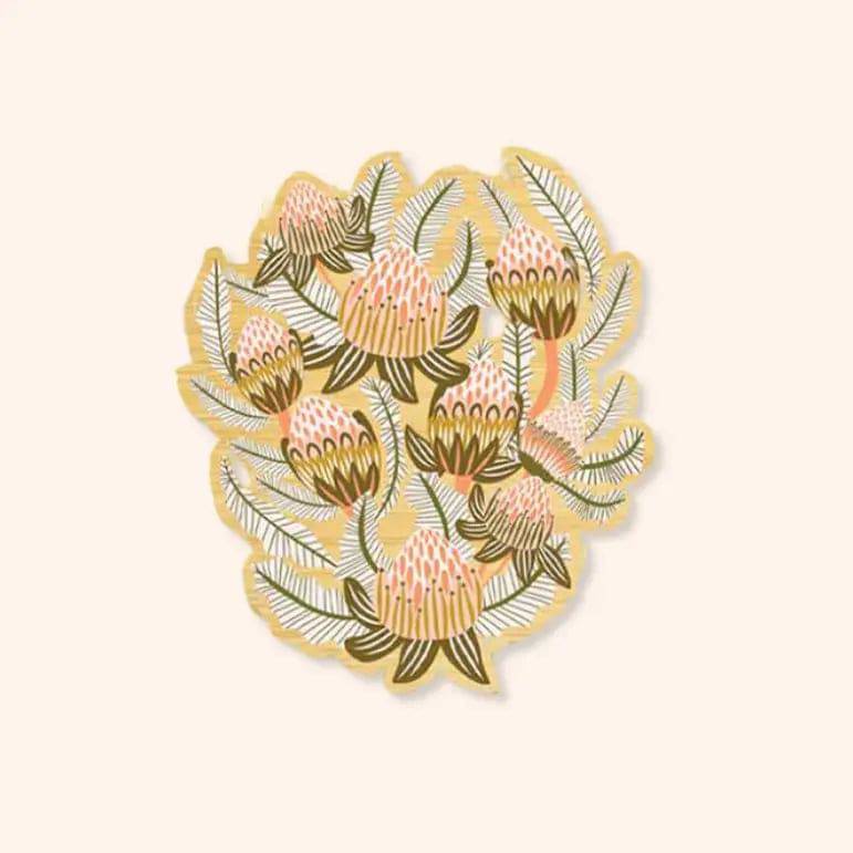 Bush Proteas Wooden Brooch - Handmade Floral Pin for Women - Perfect for Jackets, Scarves & Hat Accessories