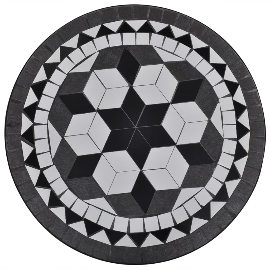 vidaXL Bistro Dining Table - Black & White Mosaic Ceramic Tabletop with Powder-Coated Iron Frame | Perfect for Balcony, Garden, Patio & Outdoor Dining | Durable & Stylish for Restaurants, Cafes & Home Decor