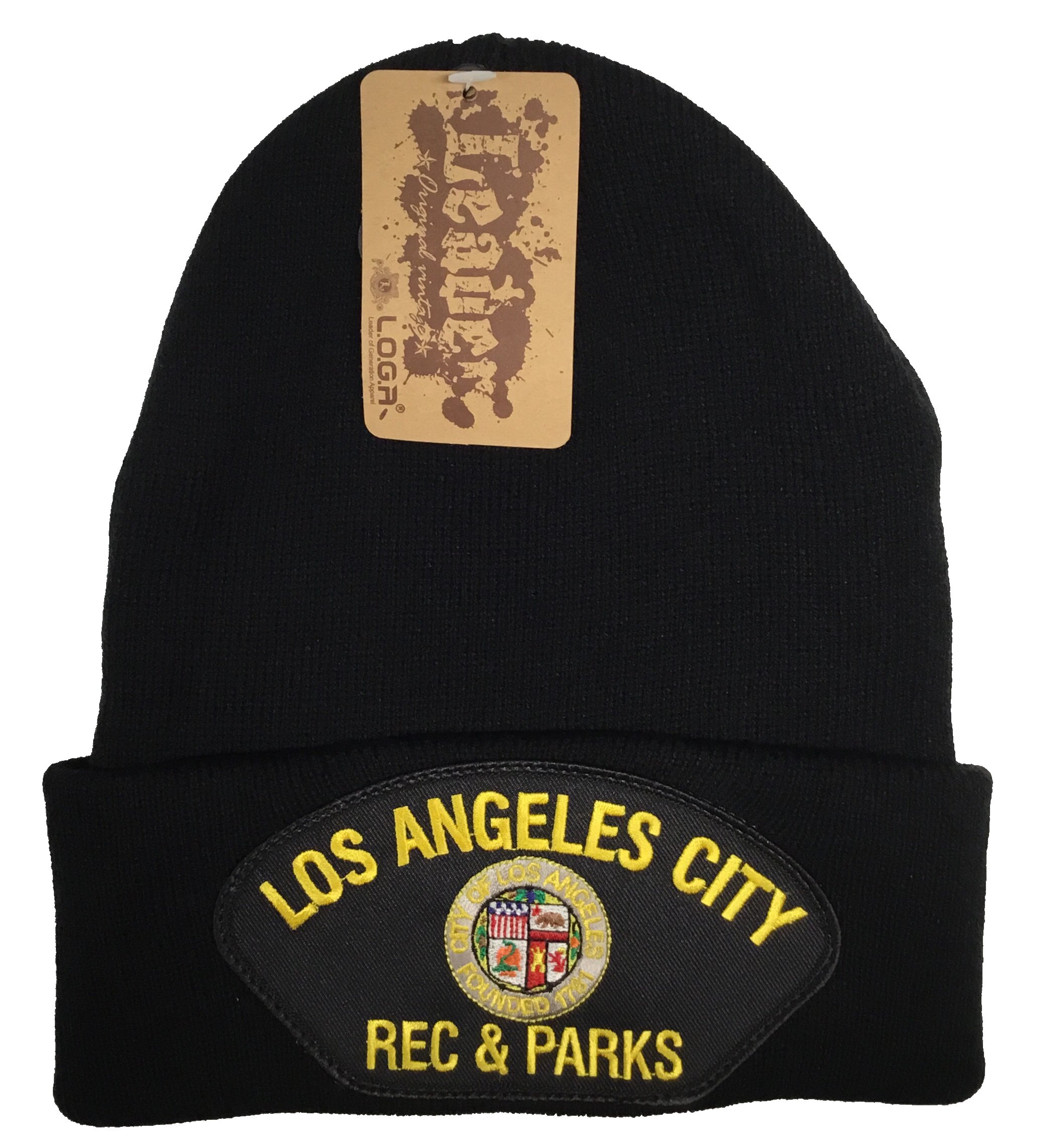 Los Angeles City Recreation & Parks Black Beanie with Gold Embroidered Logo - Warm Winter Hat for Men & Women - Perfect for Outdoor Activities, Sports & City Exploration