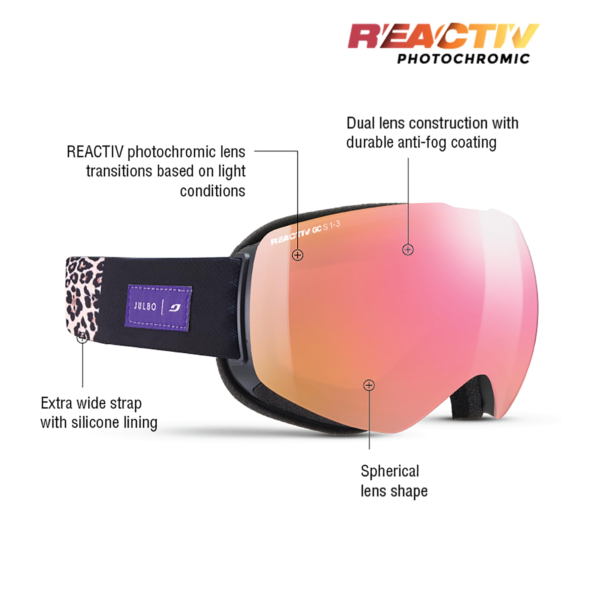 Julbo Shadow Ski Goggles for Men & Women with Small Faces | REACTIV Photochromic Lens for Skiing, Snowboarding & Freeride | Perfect for Low Light & Sunny Mountain Conditions