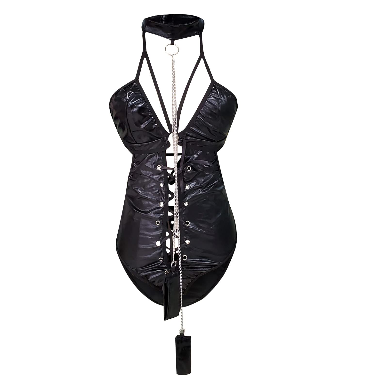 Sexy Women's Lingerie Set - Leather Teddy Corset & Hollow Backless Bodysuit for Clubwear & Romantic Nights | Plus Size Babydoll Lingerie for Valentine's Day & Boudoir Photography