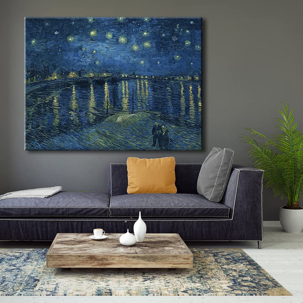 Van Gogh Starry Night Over the Rhone Canvas Print - Extra Large Giclee Wall Art Reproduction, Modern Wrapped Gallery Seascape Painting for Bedroom & Home Decor - Perfect for Living Room, Office & Gift Giving