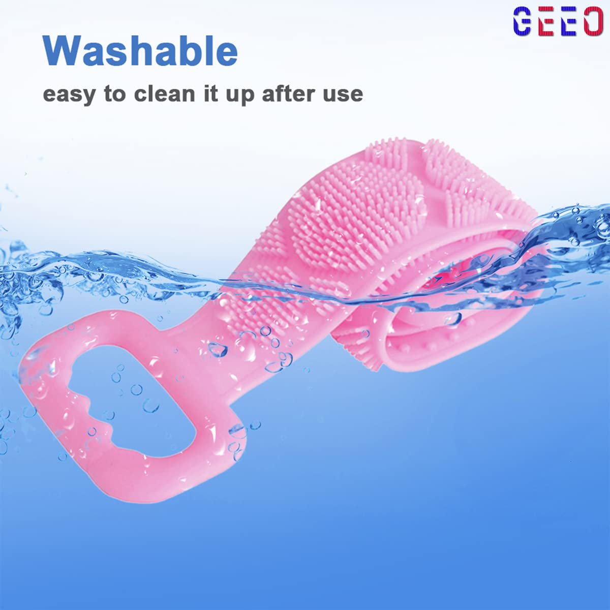 GEEO Silicone Body Scrubber Belt - Dual-Sided Exfoliating Shower Scrubber for Deep Cleansing, Replaces Bath Towel & Loofah - Perfect for Spa, Gym, and Home Shower Routine