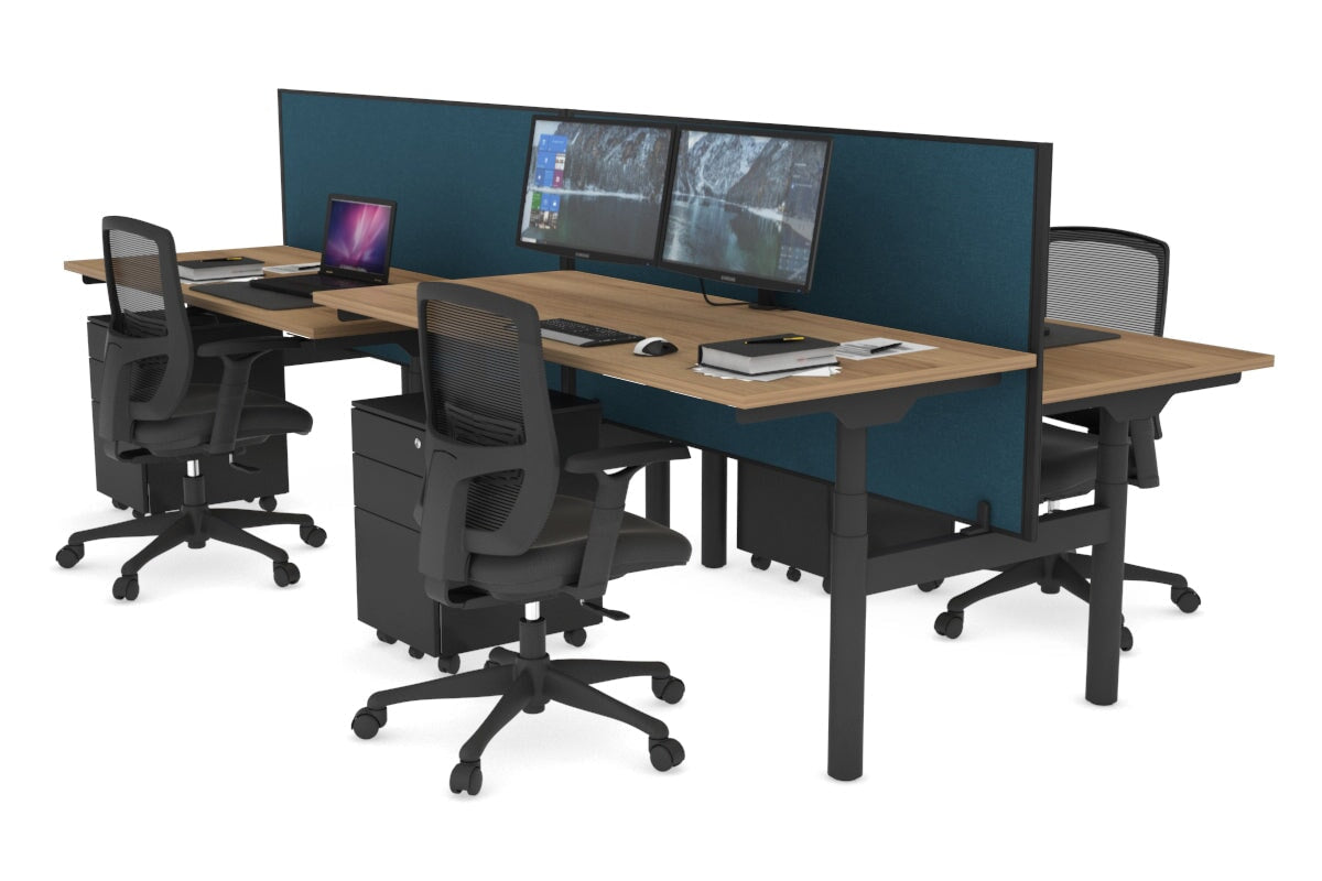 Flexi Premium Height Adjustable 4-Person H Bench Workstation - Black Frame [1600L x 700W] - Ideal for Office, Coworking Space & Home Office Setup