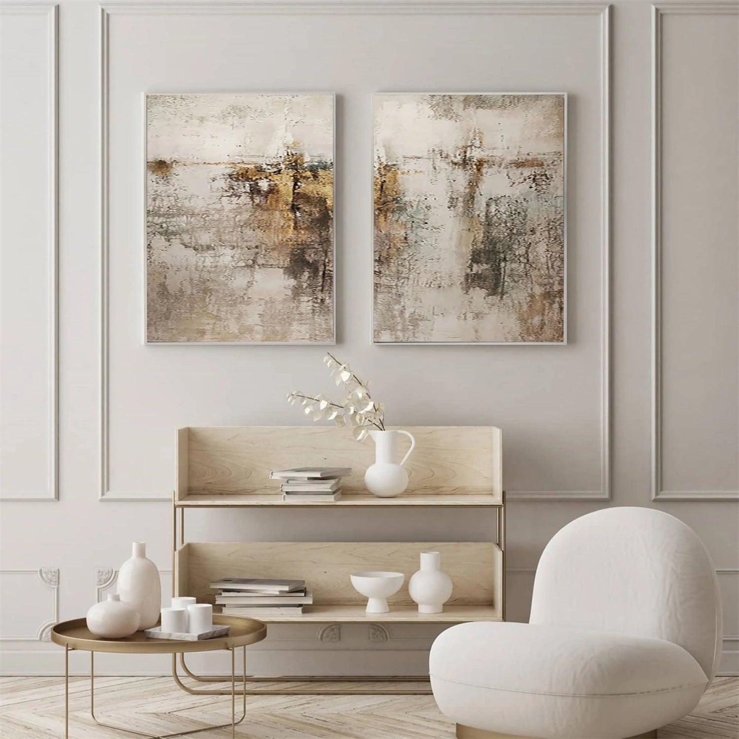Abstract Tranquility Wall Art Set of 2 - Modern Minimalist Canvas Paintings for Living Room, Bedroom & Office Decor - #WS266