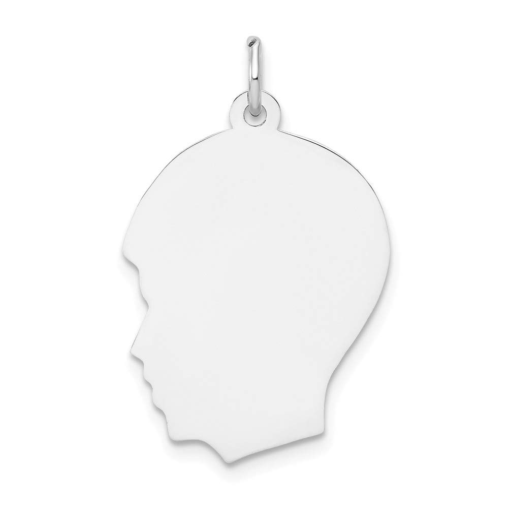 14K White Gold Engravable Boy Charm Pendant - 27mm x 17mm, Left Facing, Medium Size - Perfect for Baby Gifts, Christening Jewelry & Personalized Keepsakes