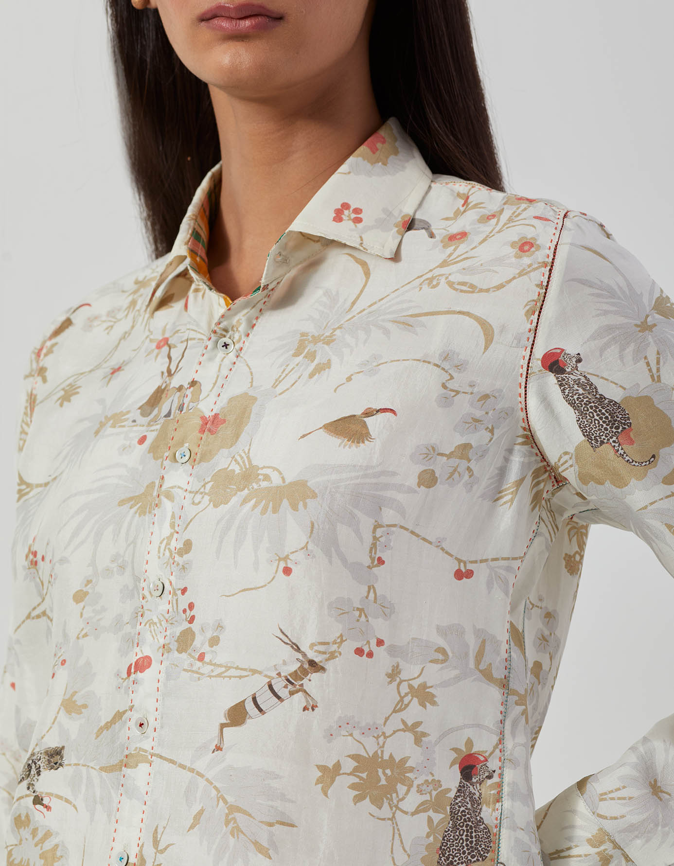 Oversized Short Silk Shirt in Ivory - Elegant & Comfortable for Casual Outings & Summer Wear
