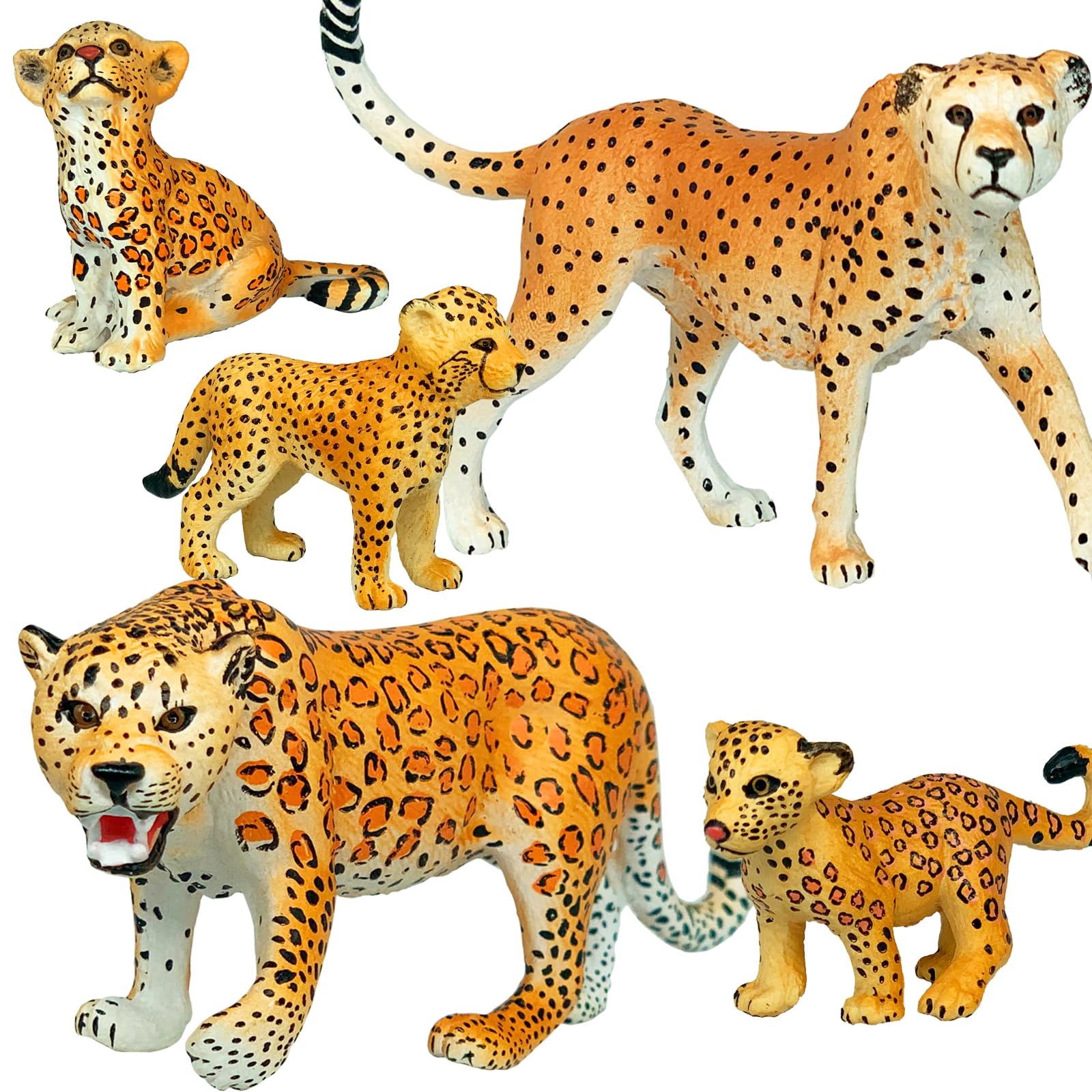 Gemini & Genius Jaguar Toy Set - 5Pcs Safari Animal Figures Including Cheetah & Leopard Family, Realistic Wildlife World Models for Kids | Perfect as Birthday Cake Toppers, Party Favors, Educational Play or Christmas Gifts