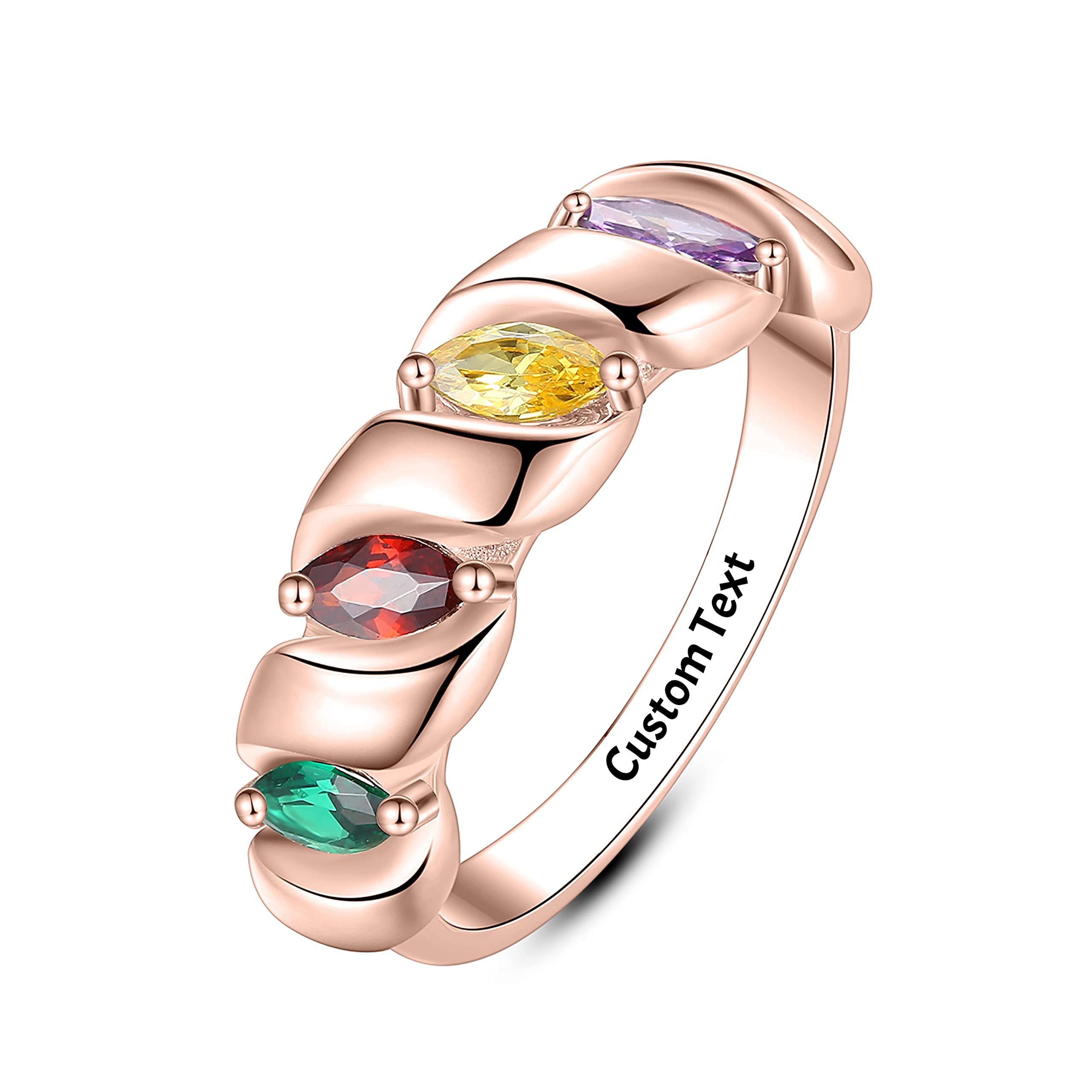 Custom Personalized Sterling Silver Mother's Day Ring for Women - Birthstone Family Jewelry Gift for Mom, Daughter, Grandma | Engraved Name, 4-Stone Design | Perfect for Anniversaries, Birthdays & Special Occasions