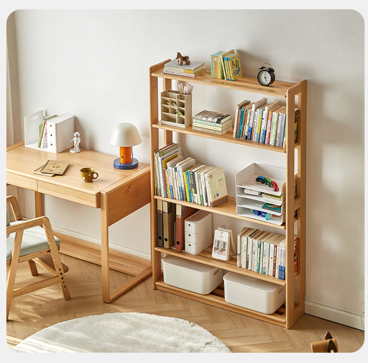 Solid Wood Floor-to-Ceiling Bookshelf - Beech & Oak Wooden Storage Shelf for Books, Toys, and Home Decor | Perfect for Living Room, Nursery, and Home Office Organization