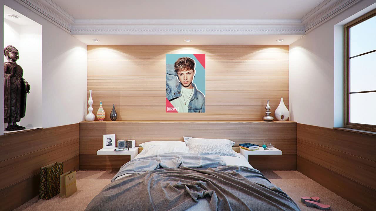 HRVY Music Poster - Pin-Up Style in Jeans Jacket - 24x36 Inches Wall Art with Black Poster Hanger - Perfect for Bedroom, Dorm & Music Fan Decor