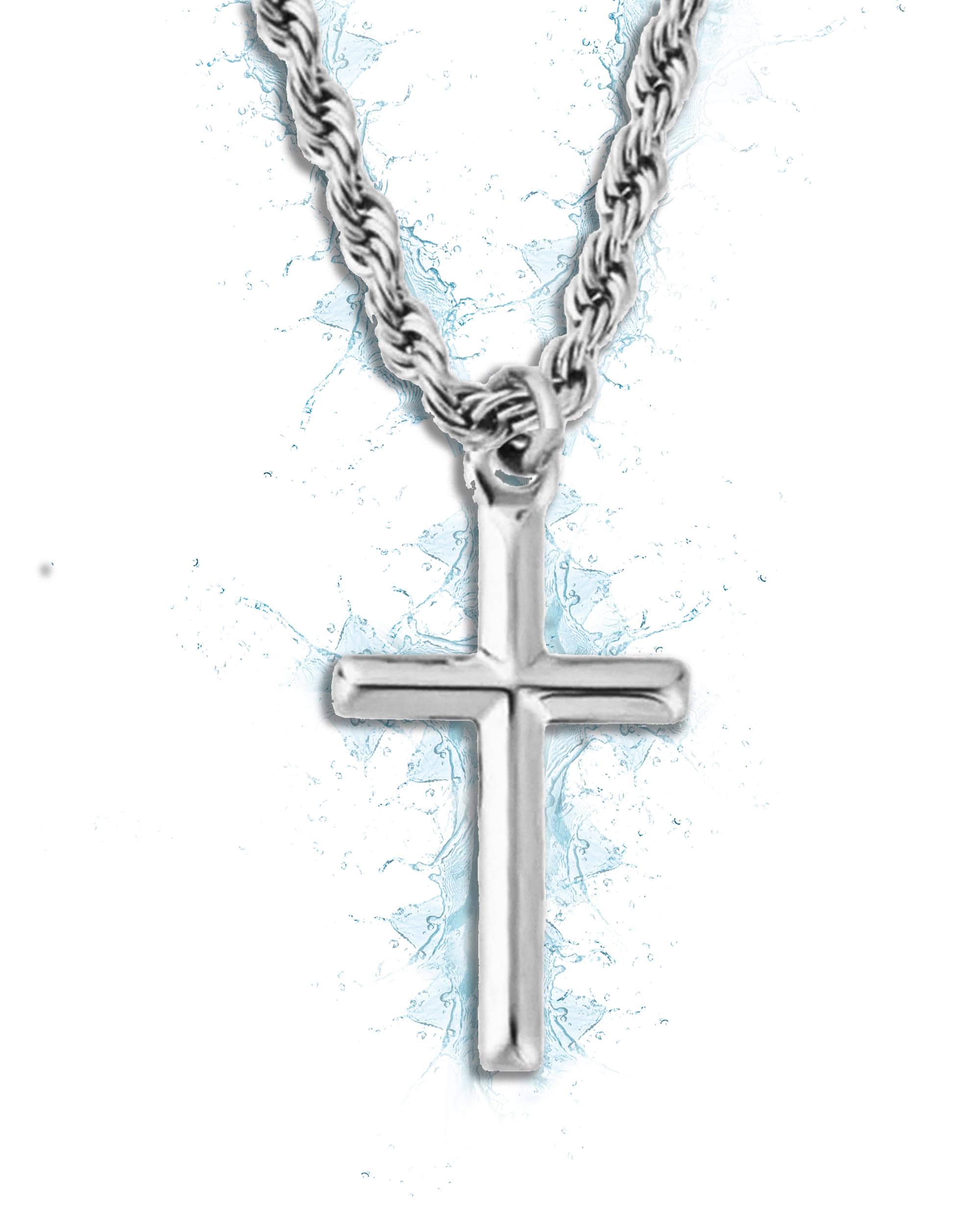 Iced Out 3MM Rope Chain Gold Cross Pendant Necklace for Men | Silver & Gold Religious Jewelry | Perfect for Church, Weddings & Everyday Wear