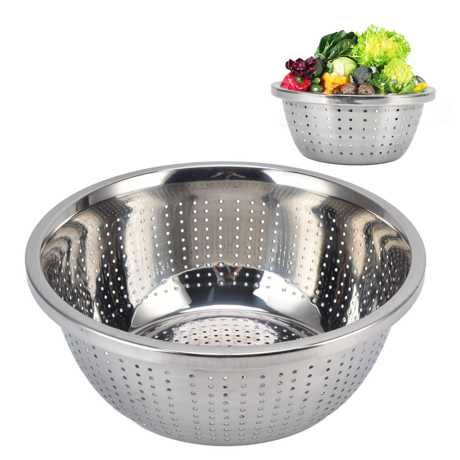 Premium 304 Stainless Steel Colander - 11 Inch (28cm) Micro-Perforated Kitchen Strainer for Washing Rice, Pasta, Fruits & Vegetables | Durable Drain Basket for Cooking, Meal Prep & Healthy Eating