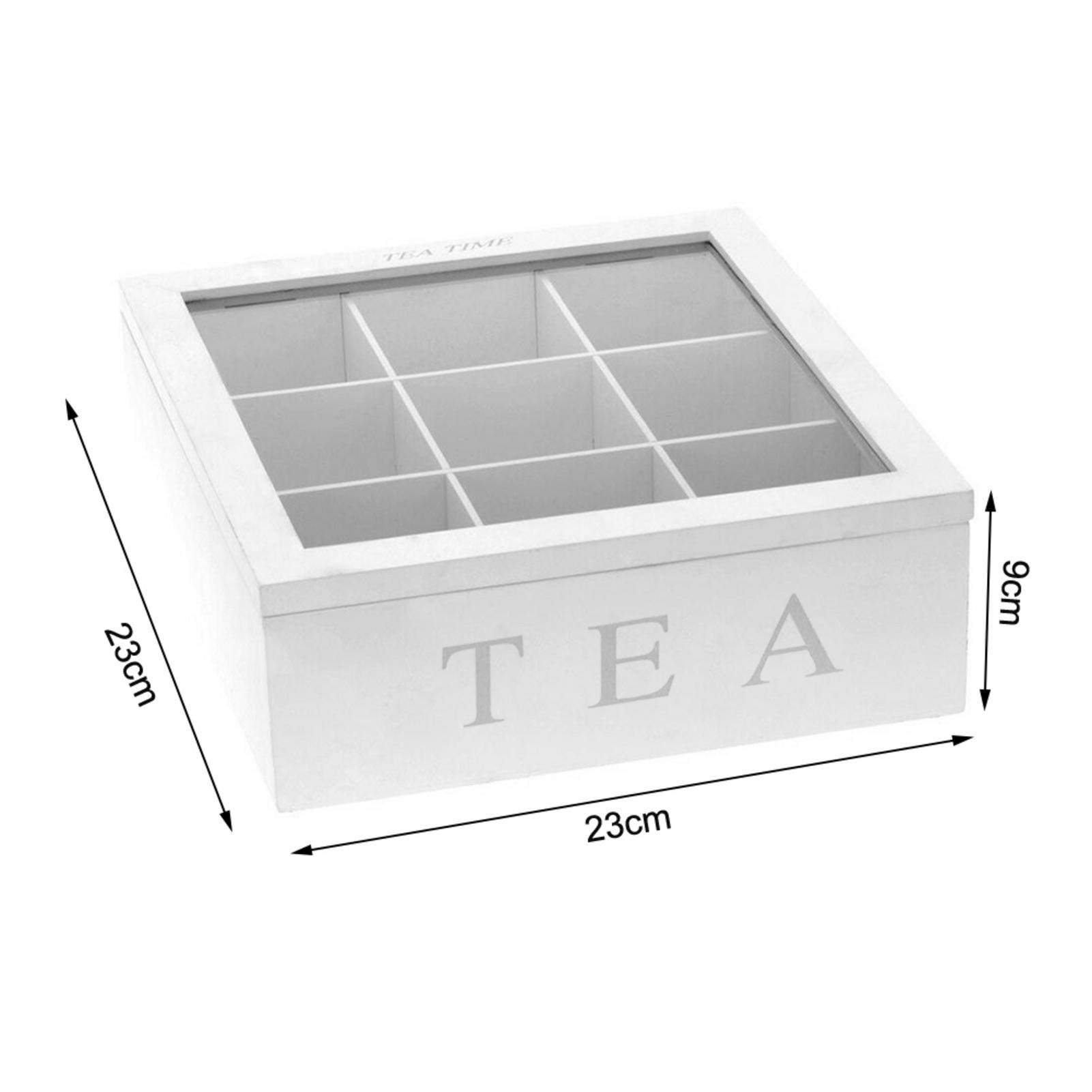 Bamboo Tea Bag Storage Box with Clear Lid - 9 Compartment Rustic Kitchen Organizer for Tea Pouches, Sugar Packets & Coffee Pods | Perfect for Pantry, Office & Gift Giving