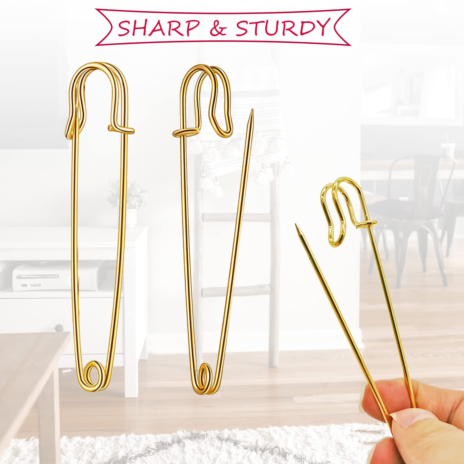 4 Inch Large Safety Pins (15 Pack) - Heavy Duty Gold Pins for Clothes, Leather, Canvas, Blankets, Crafts, Skirts & Kilts | Perfect for Sewing, DIY Projects, Emergency Repairs & Costume Making