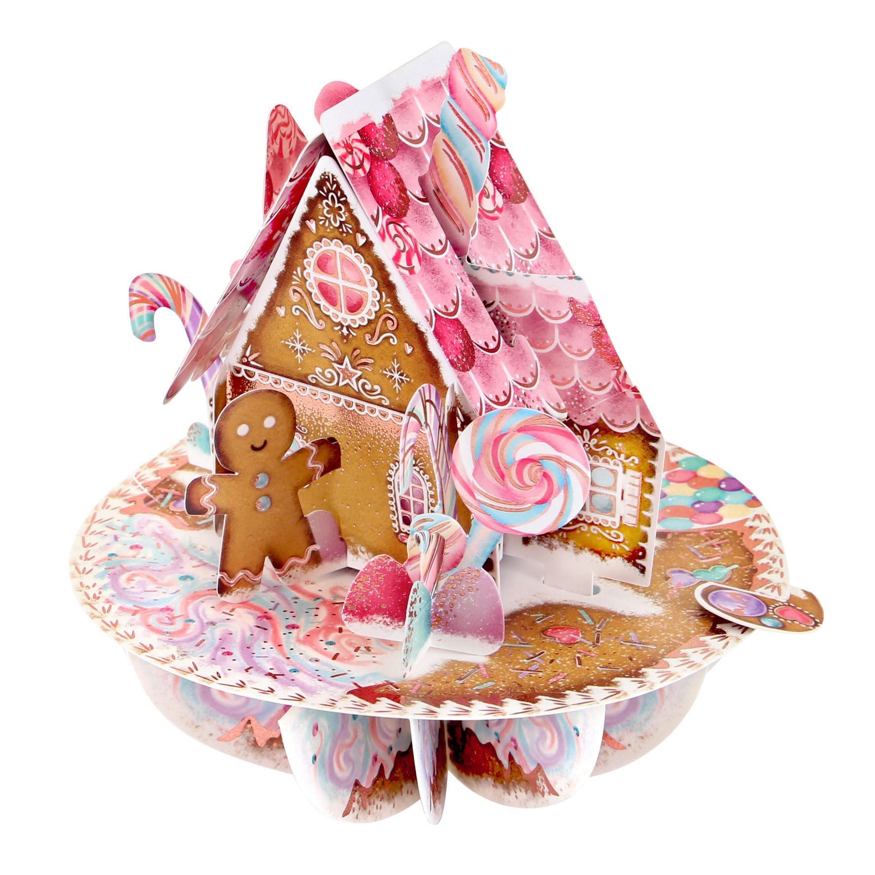 SANTORO Pirouette 3D Pop Up Christmas Card - Festive Gingerbread House Design for Kids & Adults | Perfect for Holiday Greetings, Gift Giving & Christmas Decorations
