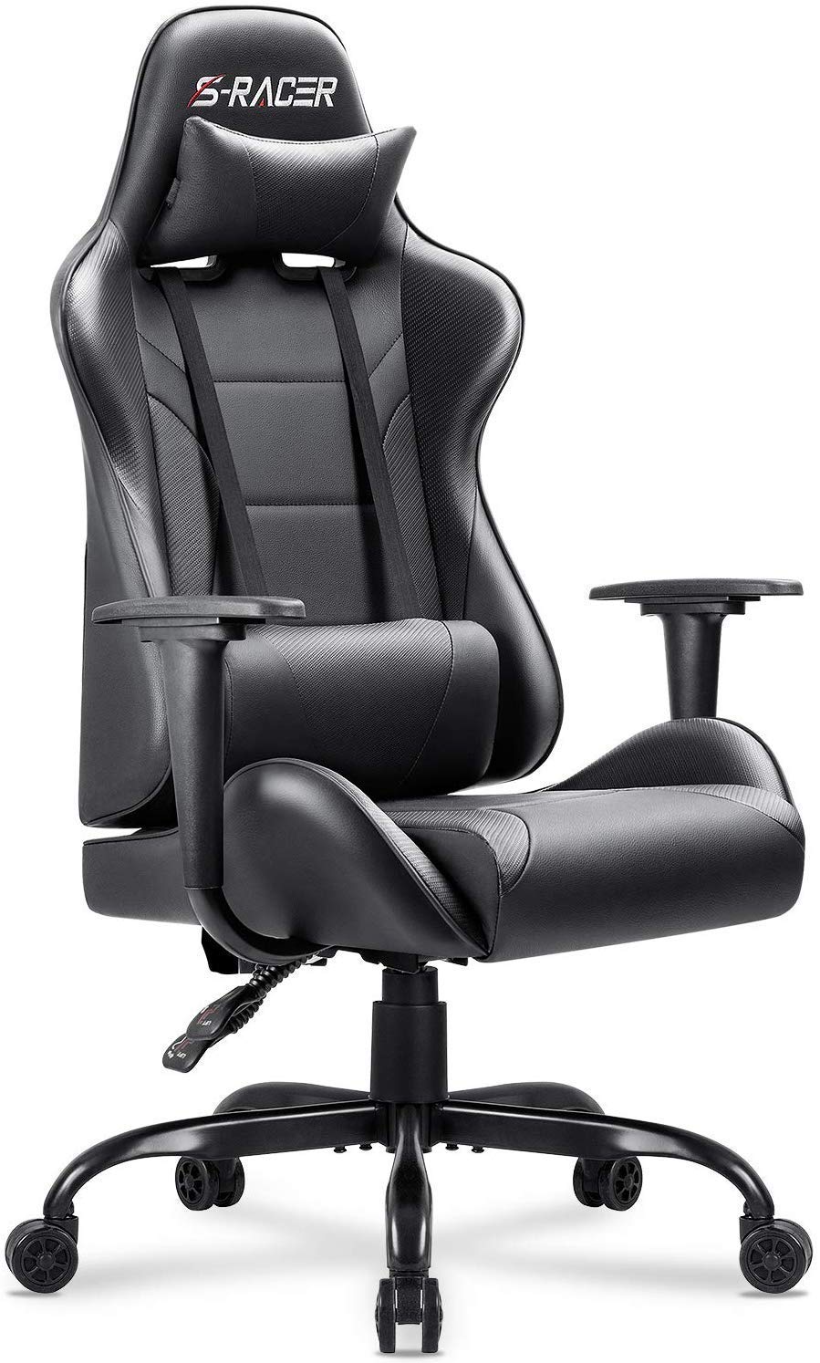 Homall Ergonomic Gaming Chair - High Back PU Leather Office Computer Desk Chair with Adjustable Headrest & Lumbar Support, Swivel Racing Style for PC Gamers & Home Office (Black) - Perfect for Esports, Streaming & Long Work Sessions
