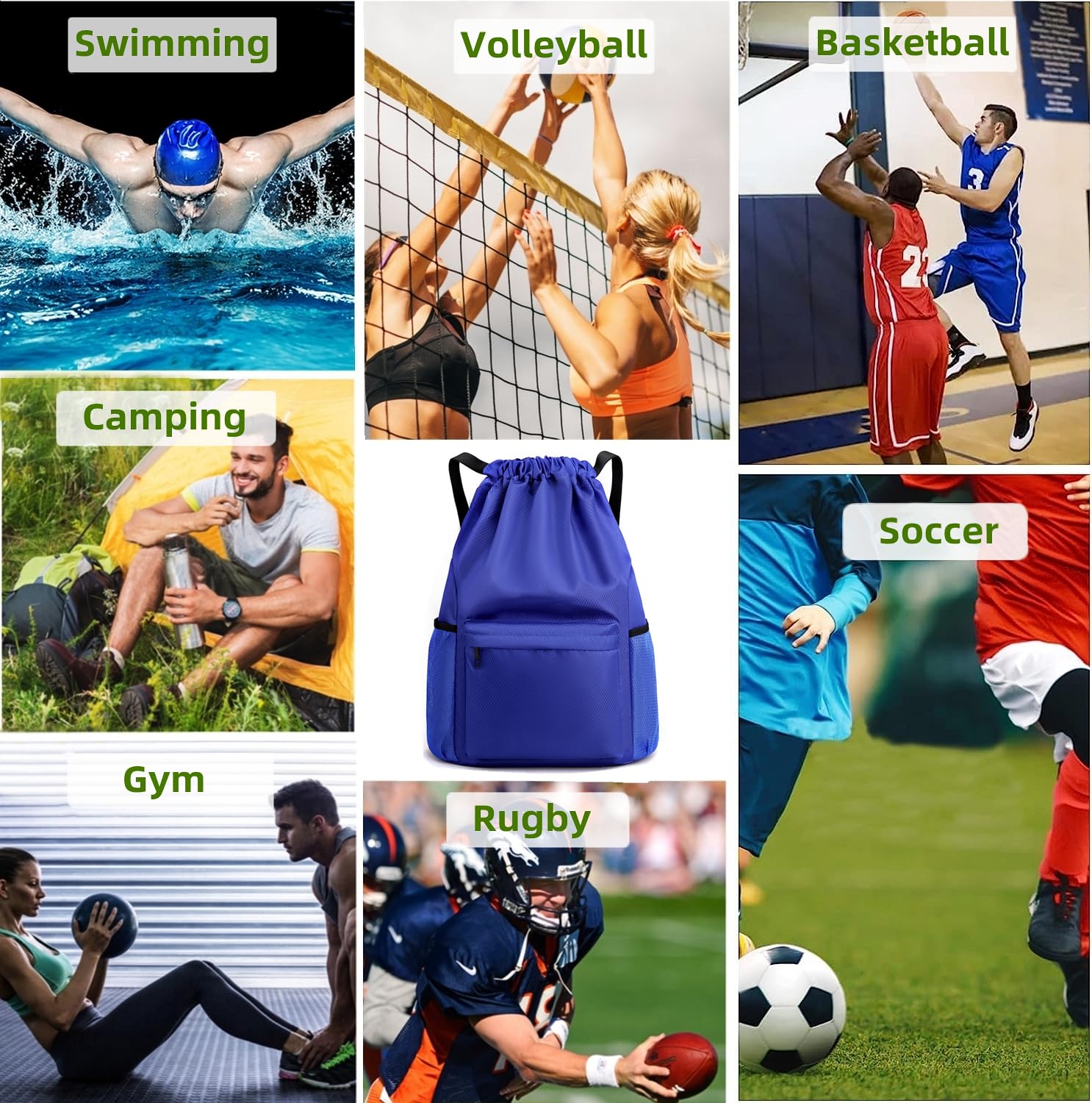 BLIRITEL Waterproof Drawstring Backpack - Lightweight Gym Sackpack for Sports, Fitness & Yoga - Casual Shopping Backpack for Men & Women (Blue) - Perfect for Workouts, Travel & Outdoor Activities