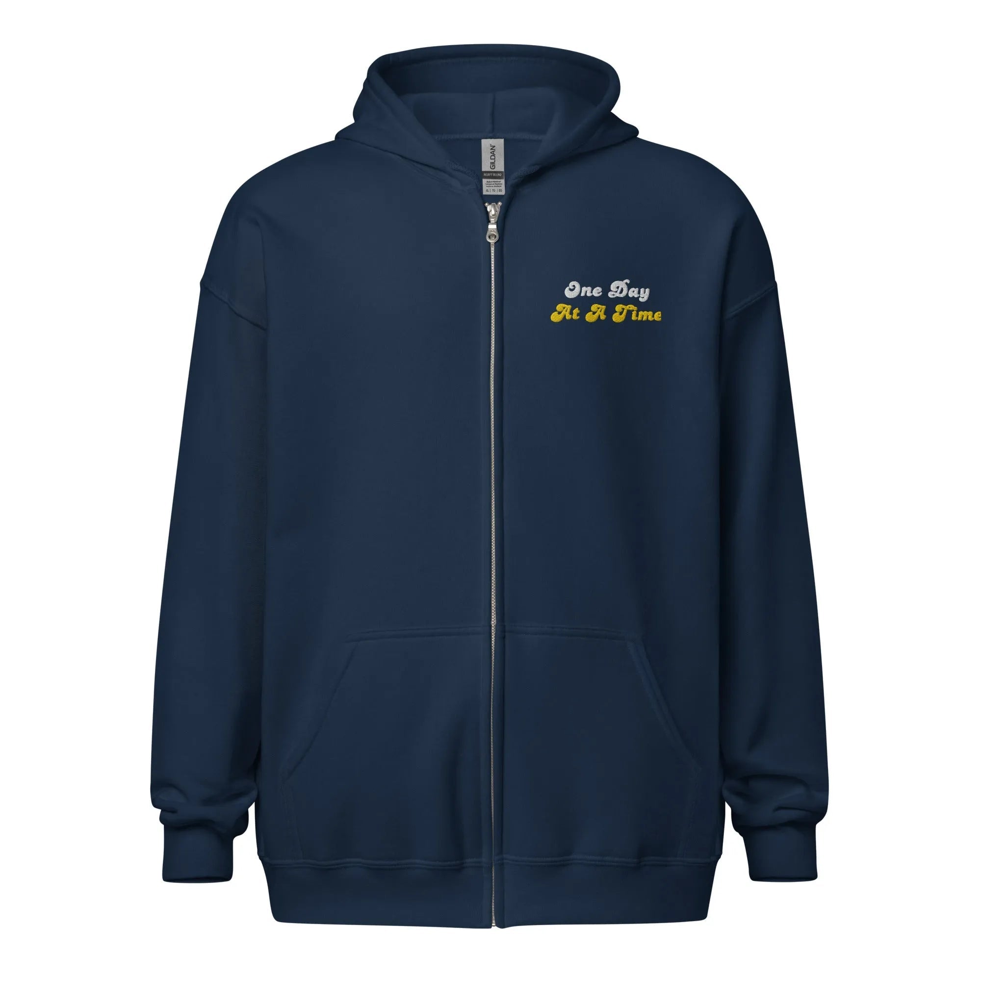 One Day At A Time Embroidered Zip Up Hoodie - Stylish Comfort for Everyday Wear, Perfect for Casual Outings and Relaxing at Home
