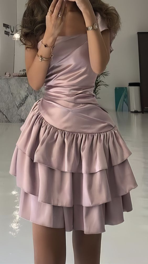 Elegant A-Line Layered Short Prom Dress in Pink - Perfect for Homecoming, Parties & Special Occasions | Style J4974