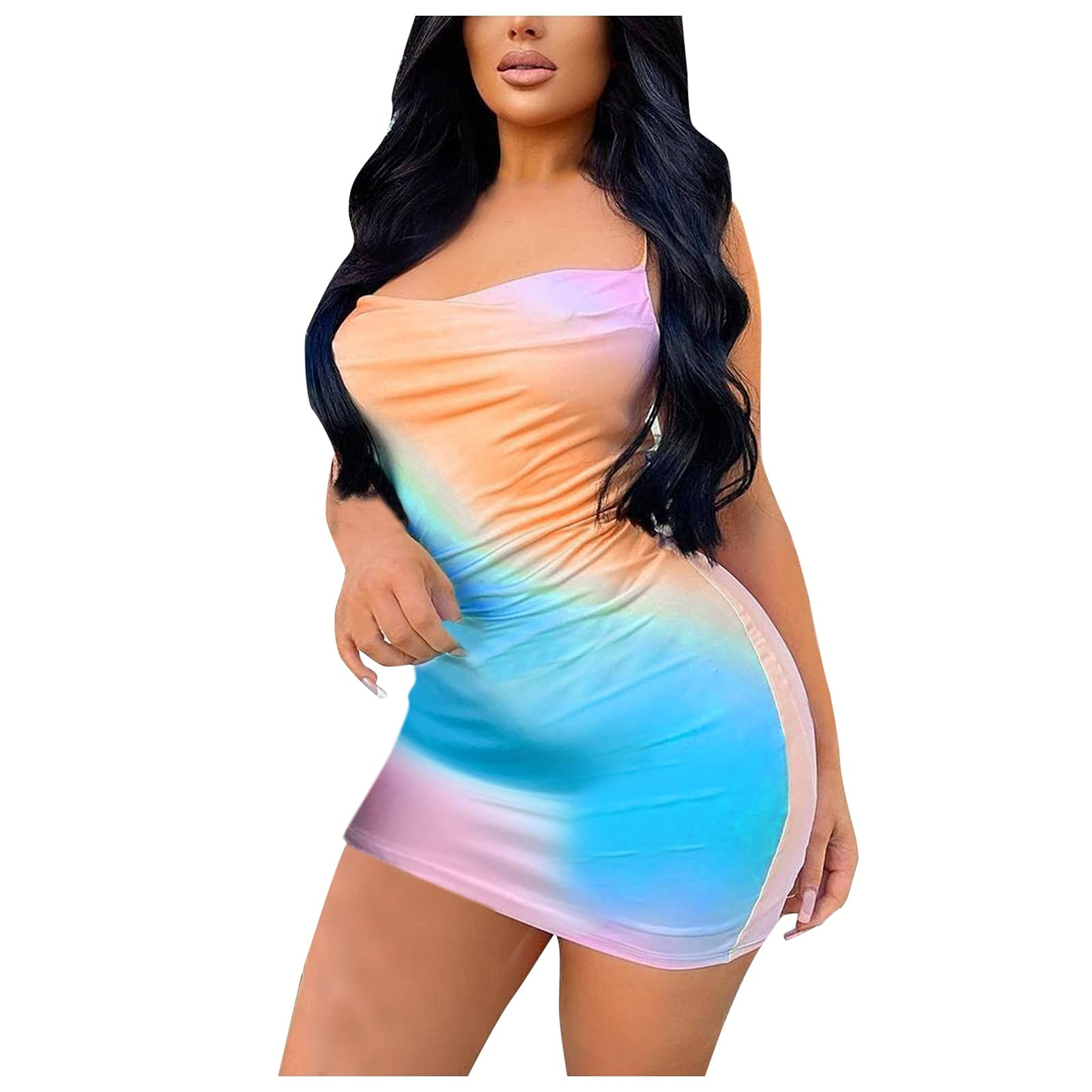 BODOAO Women's Sexy Tie-Dye Mini Dress - Spaghetti Strap Sheath Sundress with Casual Print | Perfect for Beach, Party & Summer Outings